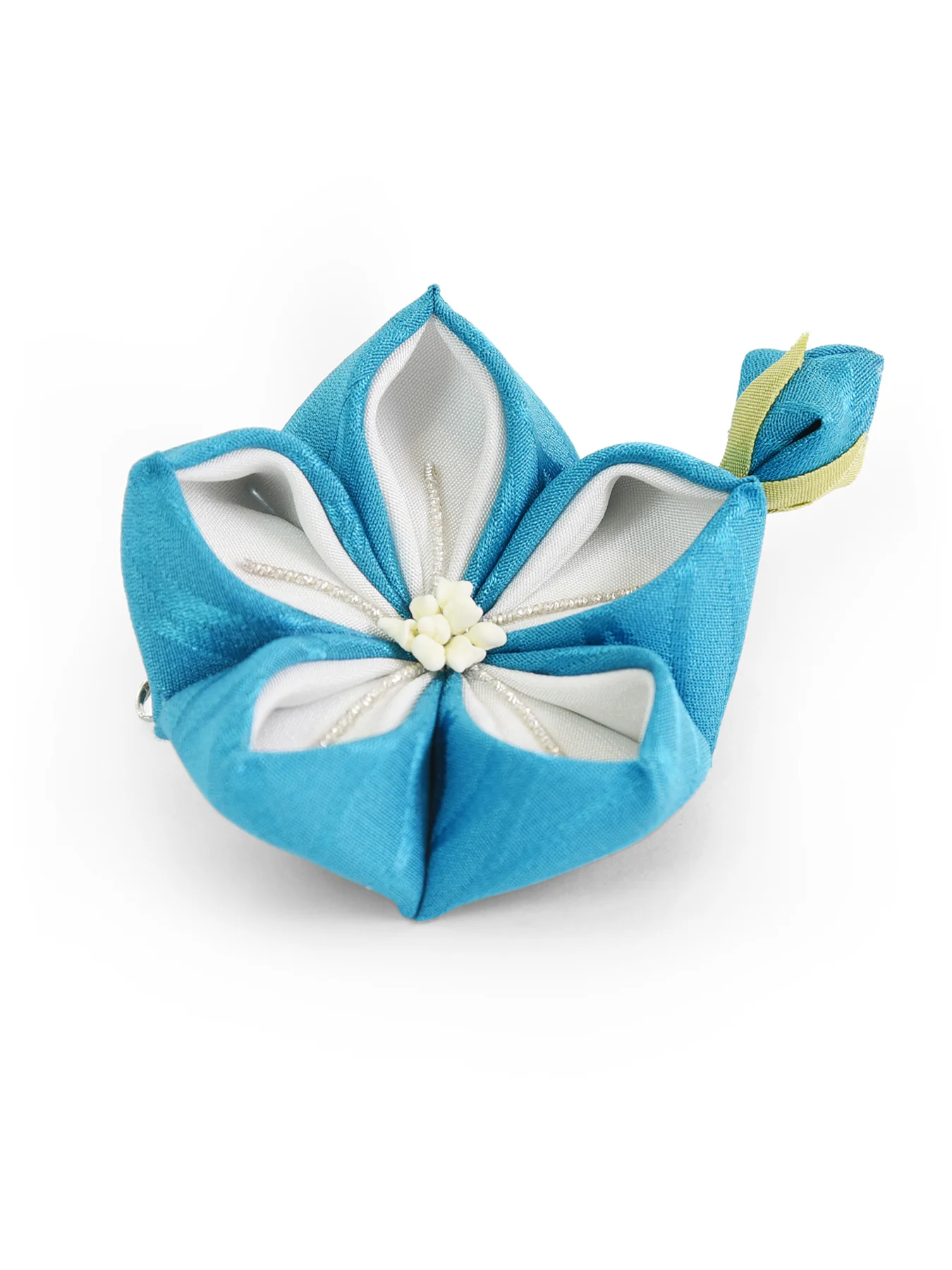 Bellflower Kanzashi Silk Hair Clip/Brooch in Blue - Image 4
