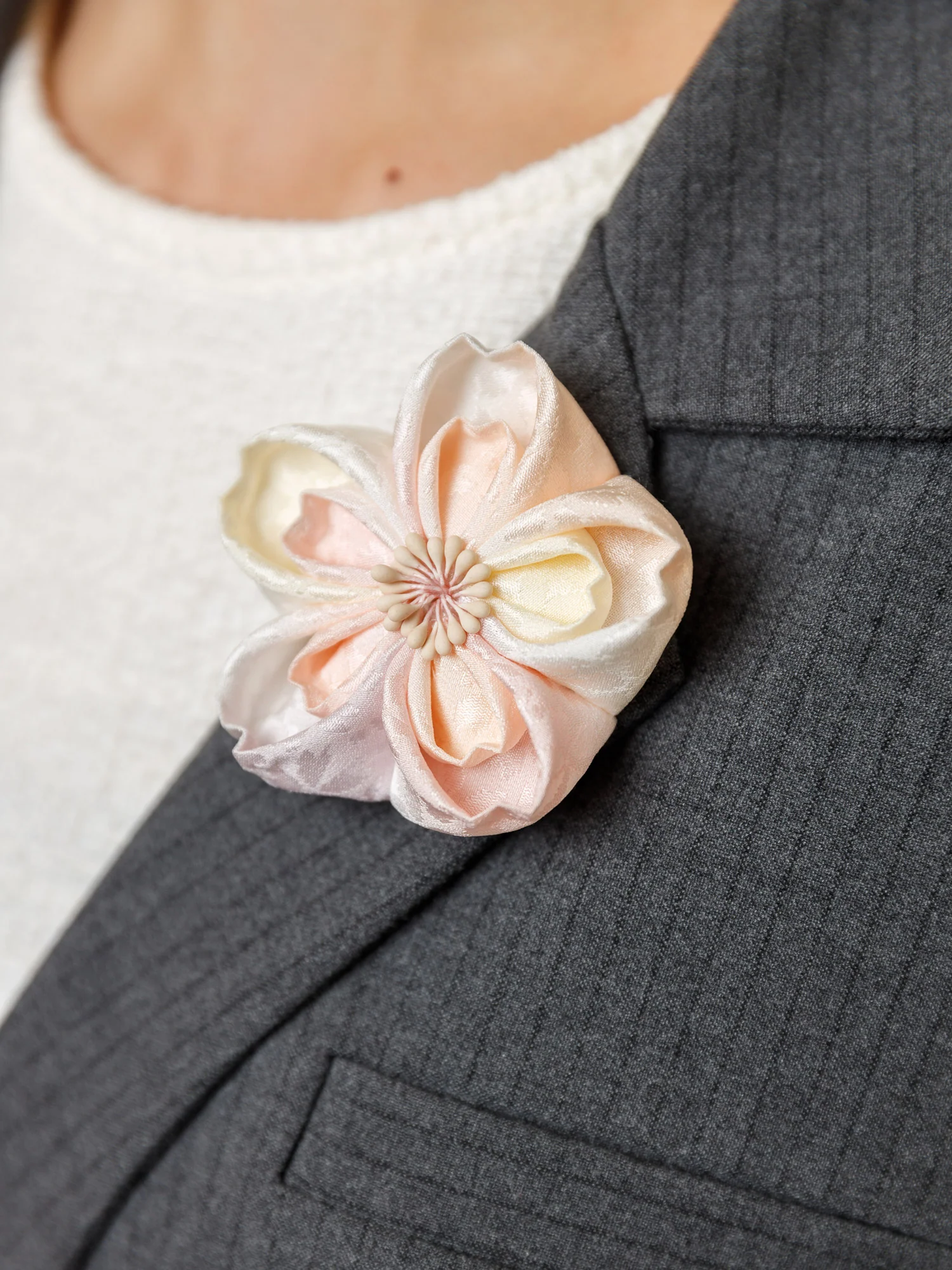 Cherry Blossom Kanzashi Silk Hair Clip/Brooch - Image 6
