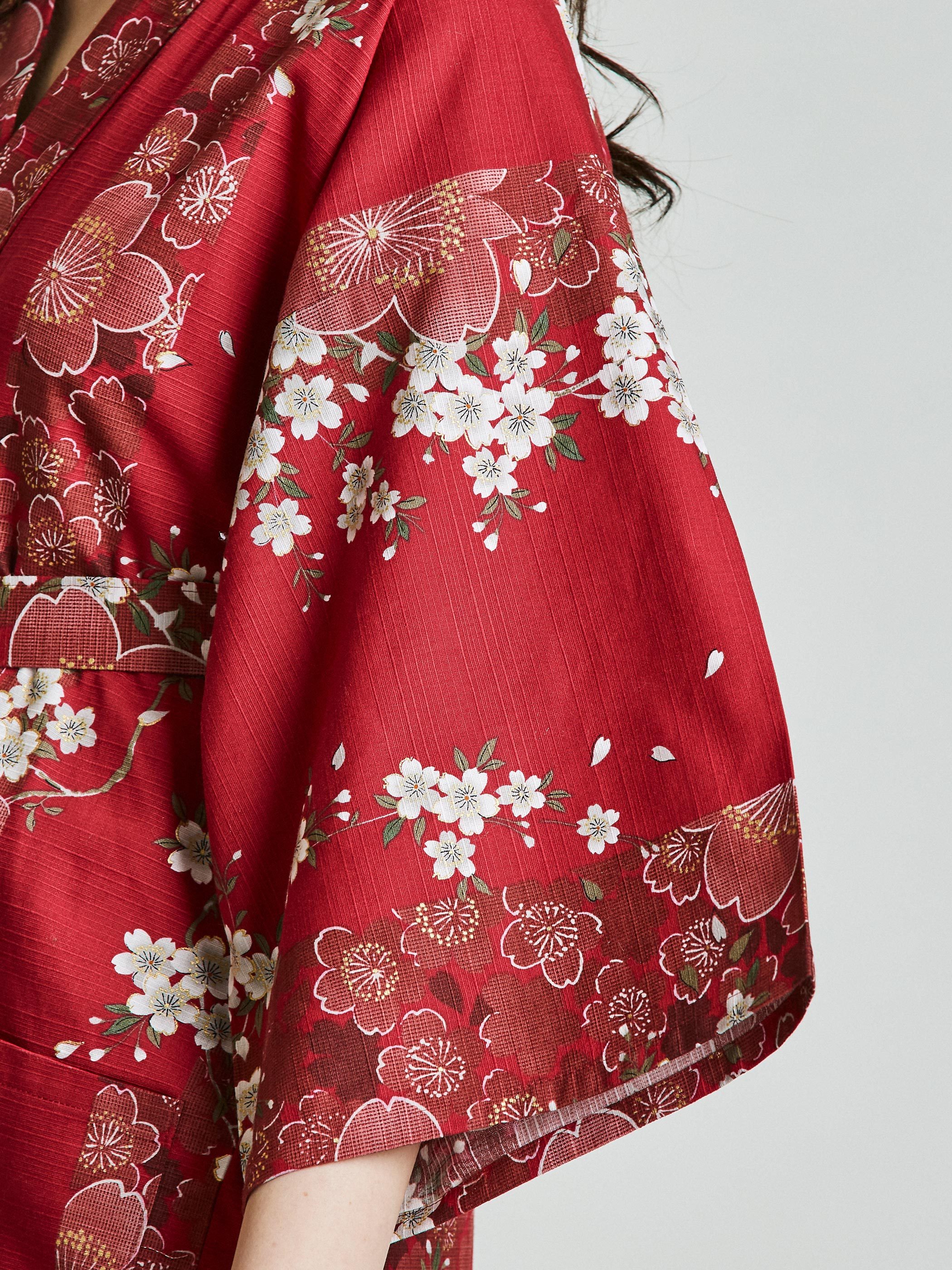 Cherry Blossom Cotton Kimono Robe - Image 5
