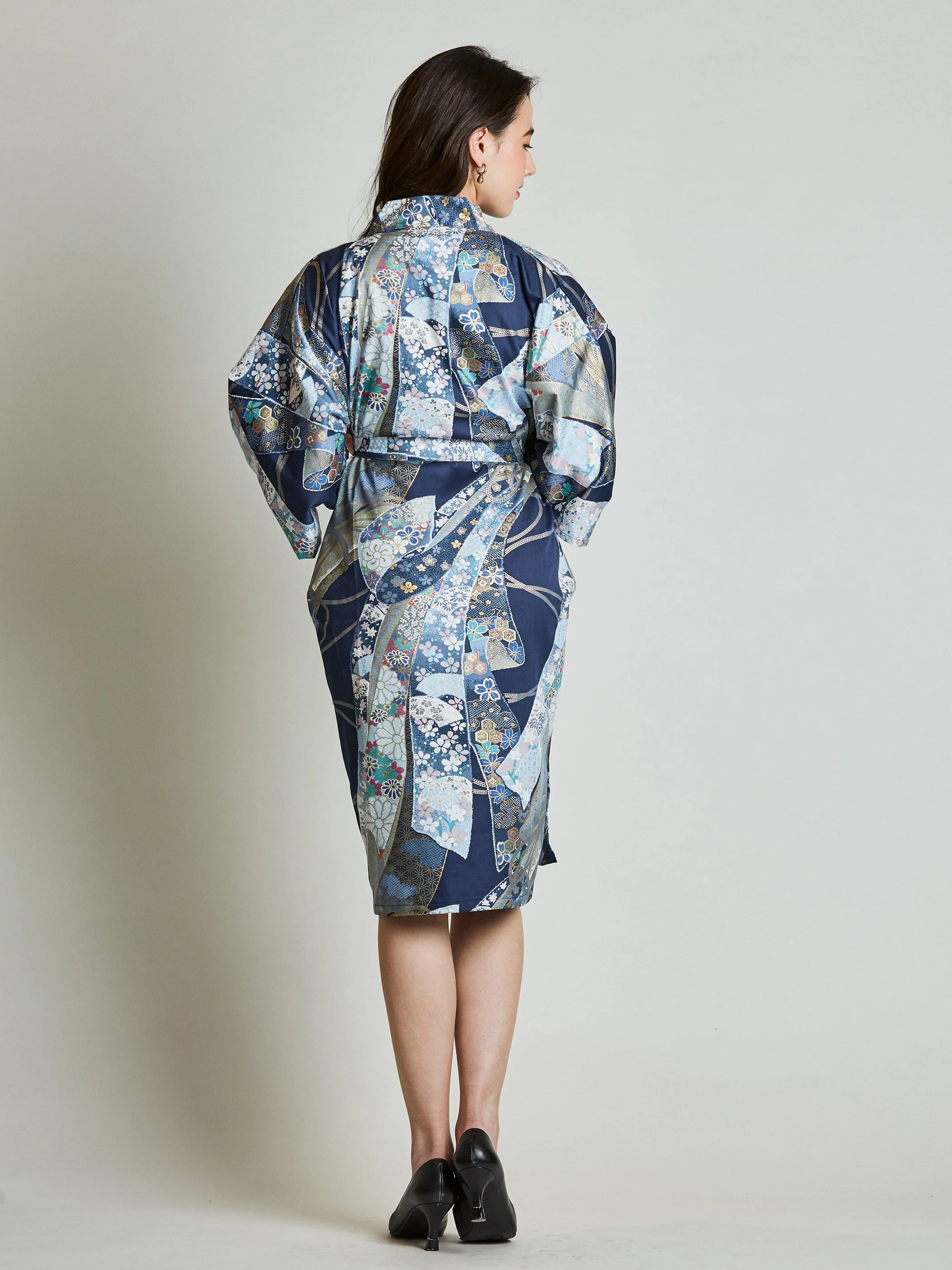 Floral Ribbon Cotton-Satin Kimono Robe - Image 3