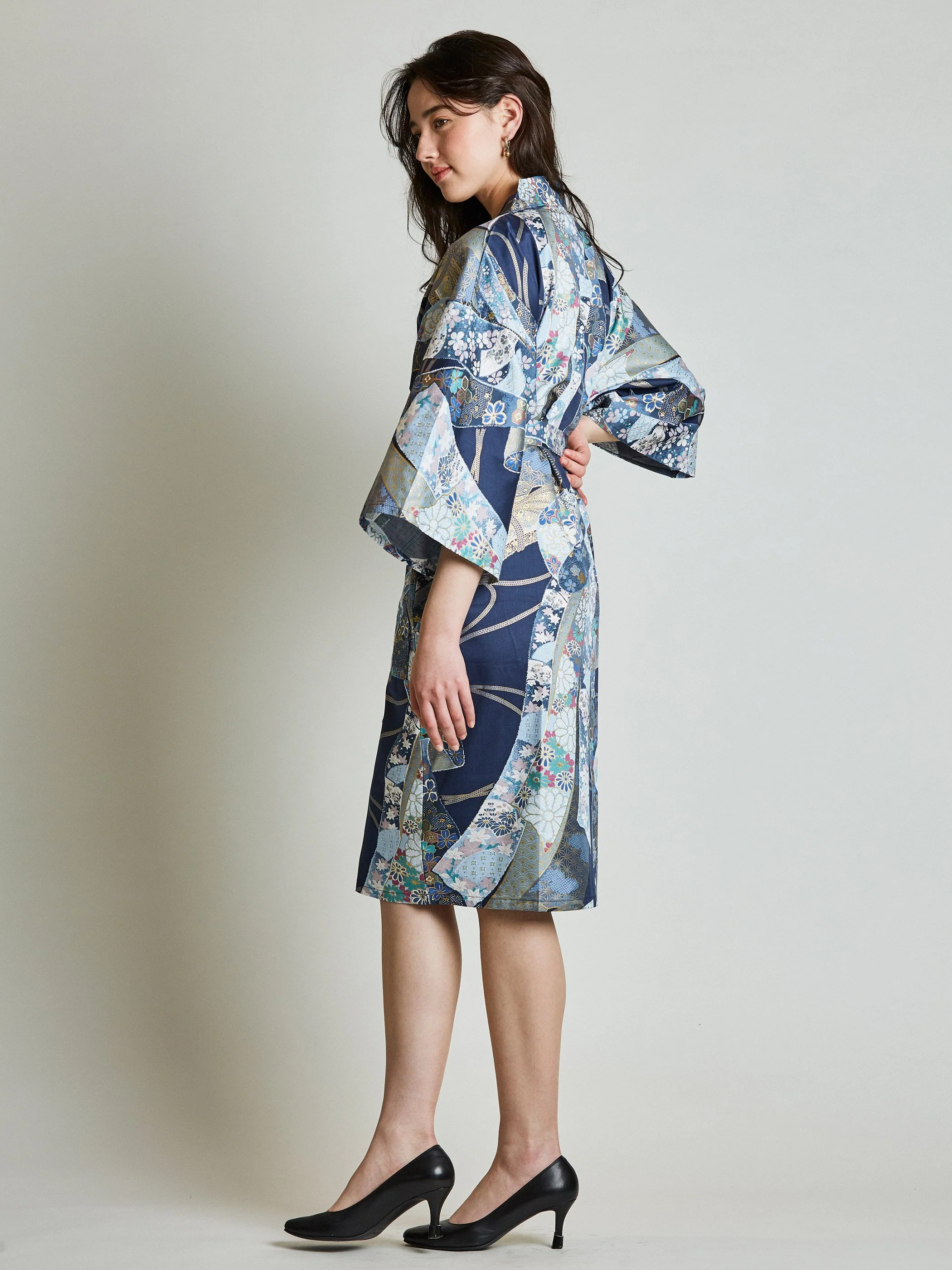 Floral Ribbon Cotton-Satin Kimono Robe - Image 4
