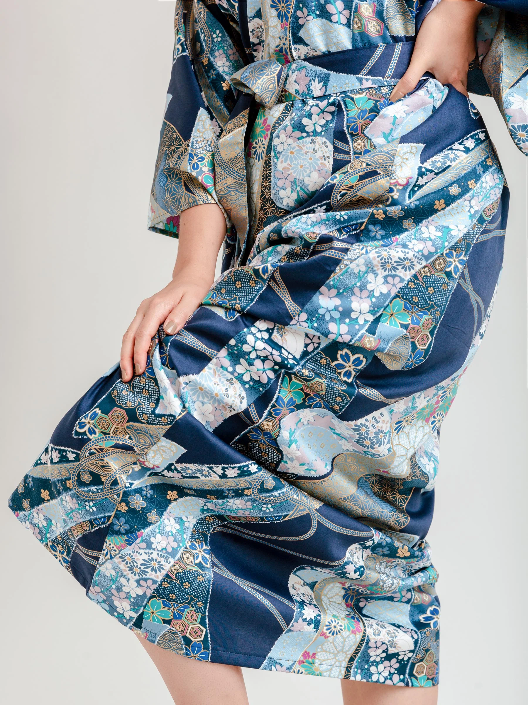 Floral Ribbon Long Kimono Robe - Image 6