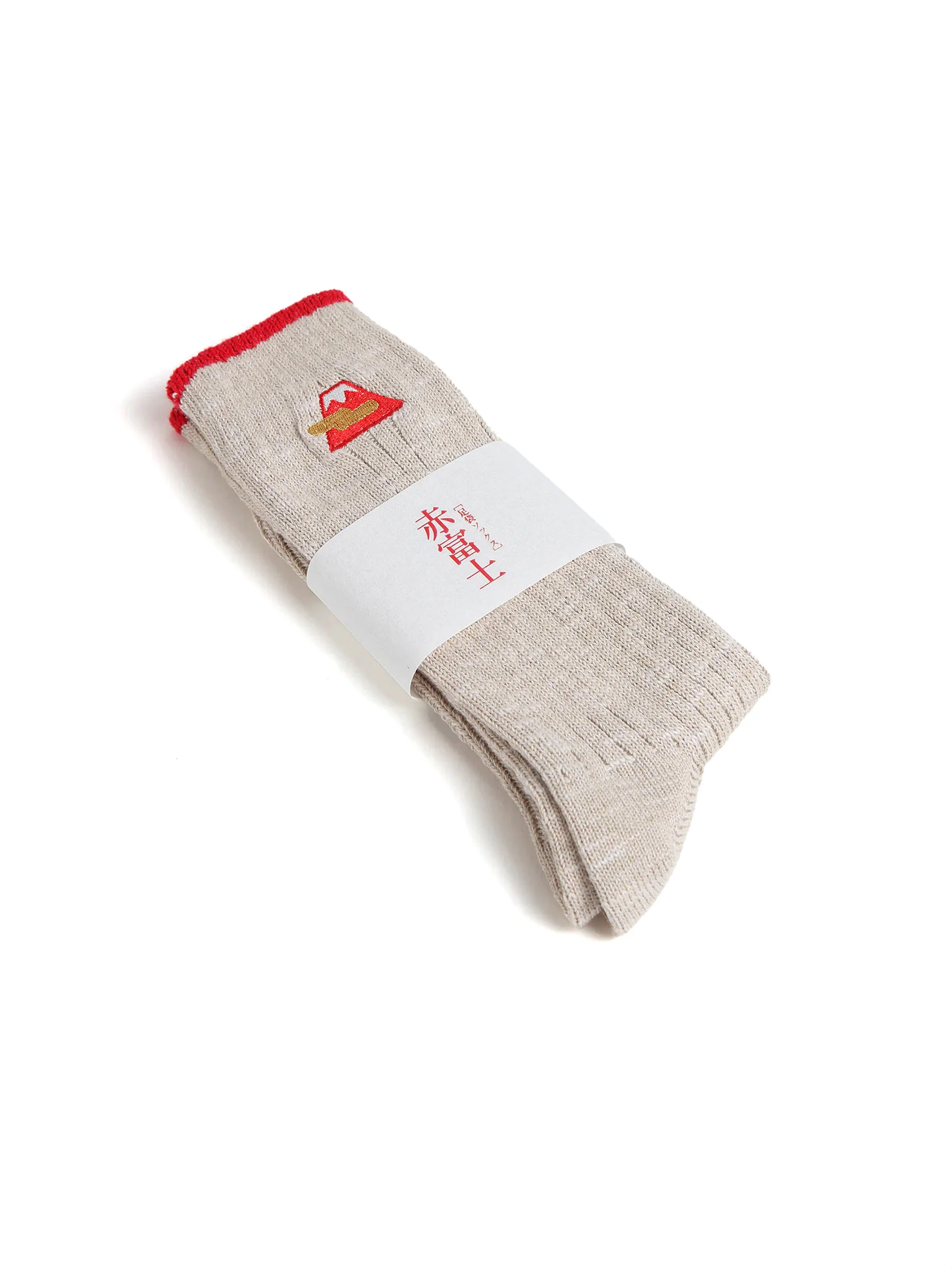 Beige Fuji Embroidered Long Socks - Image 3