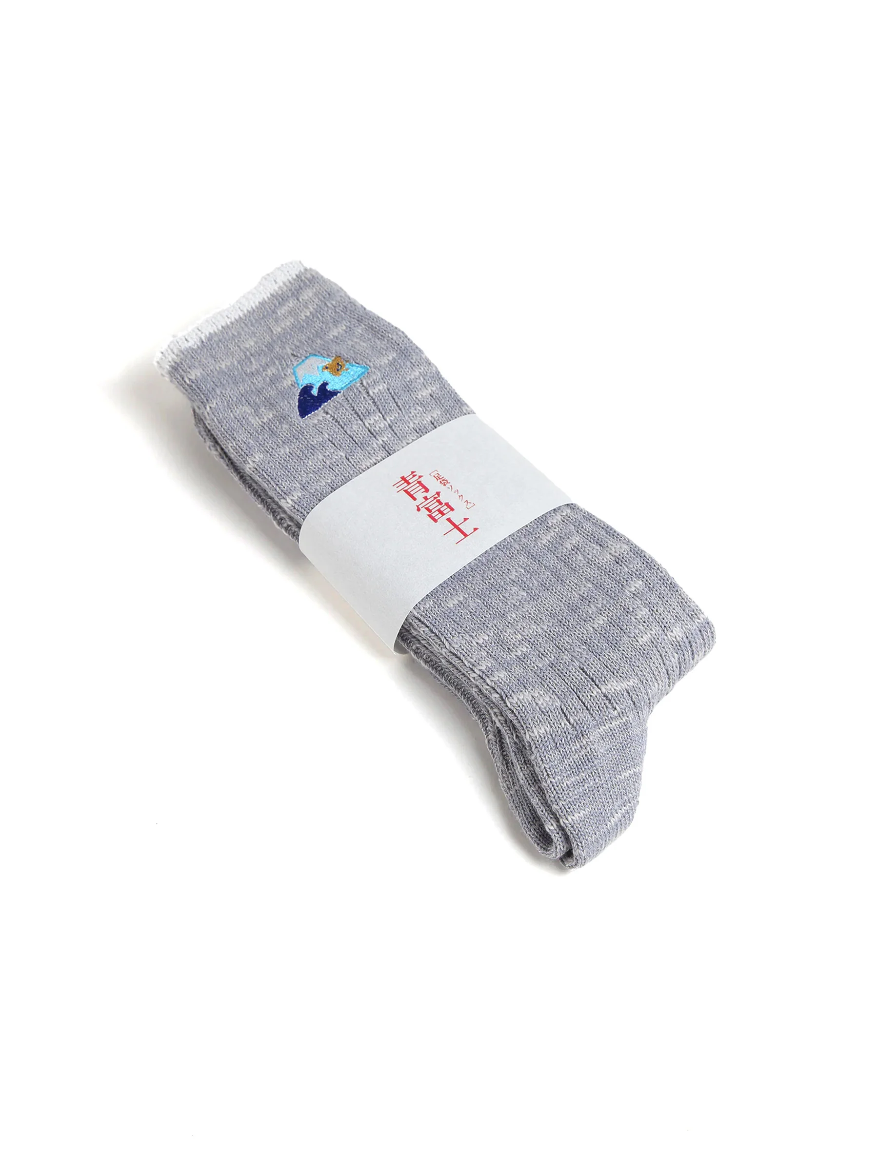 Gray Fuji Embroidered Long Socks - Image 3