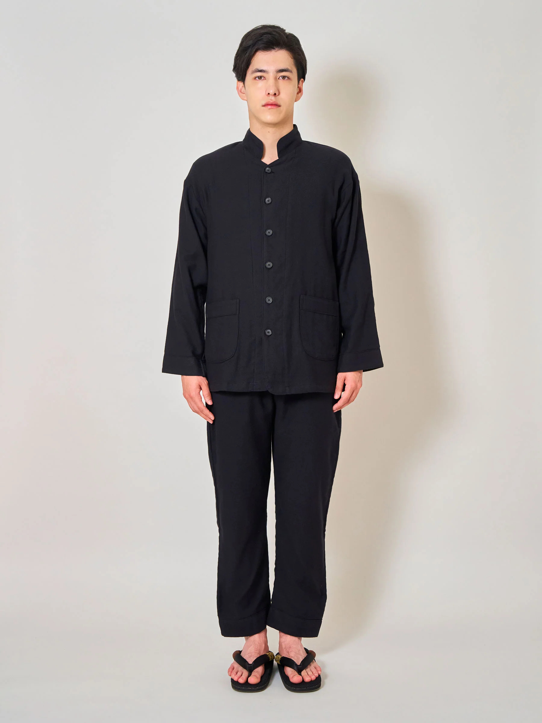 Heritage-Cut Cotton Gauze Samue Pajama Set in Black