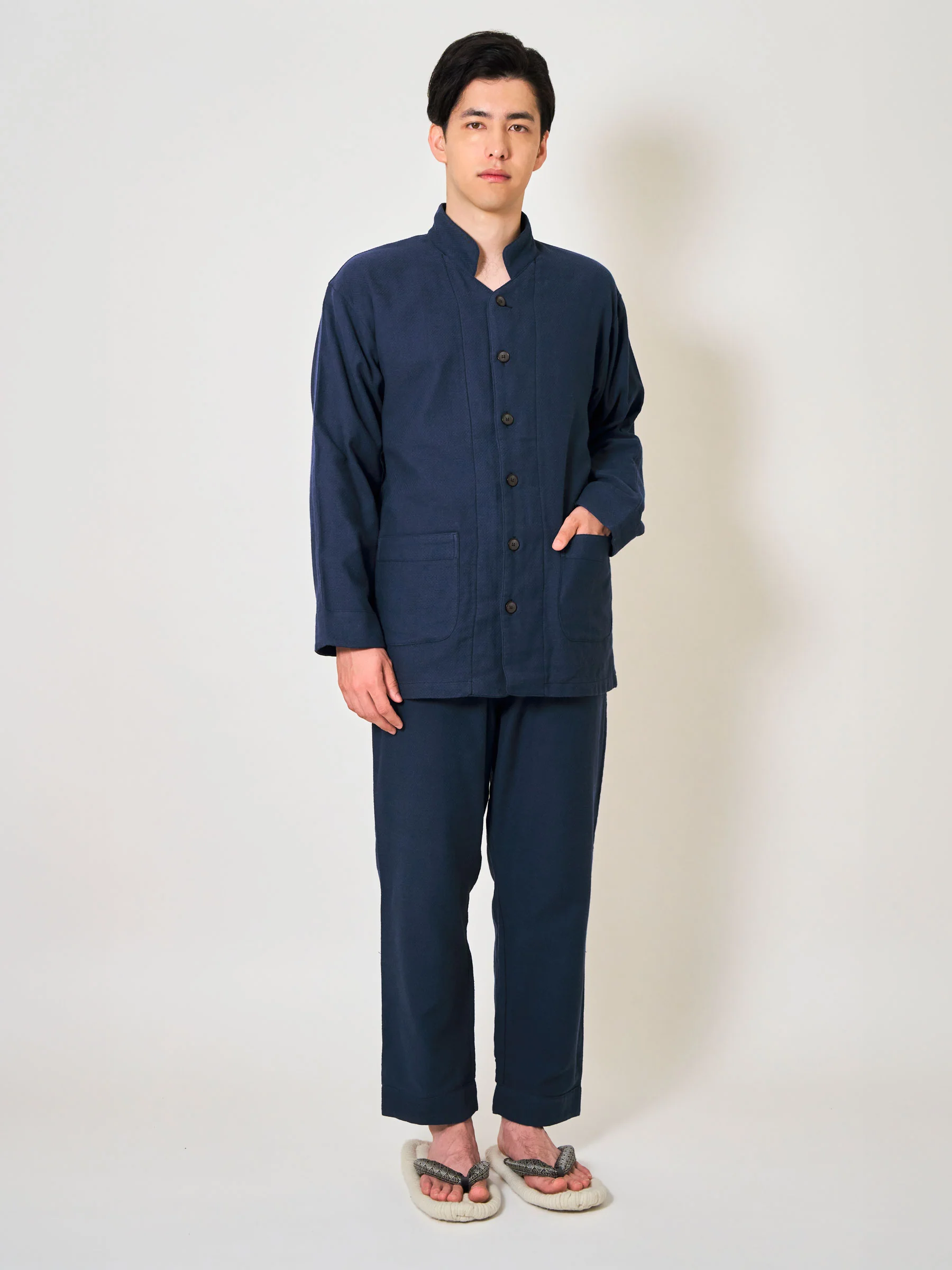 Heritage-Cut Cotton Gauze Samue Pajama Set in Indigo