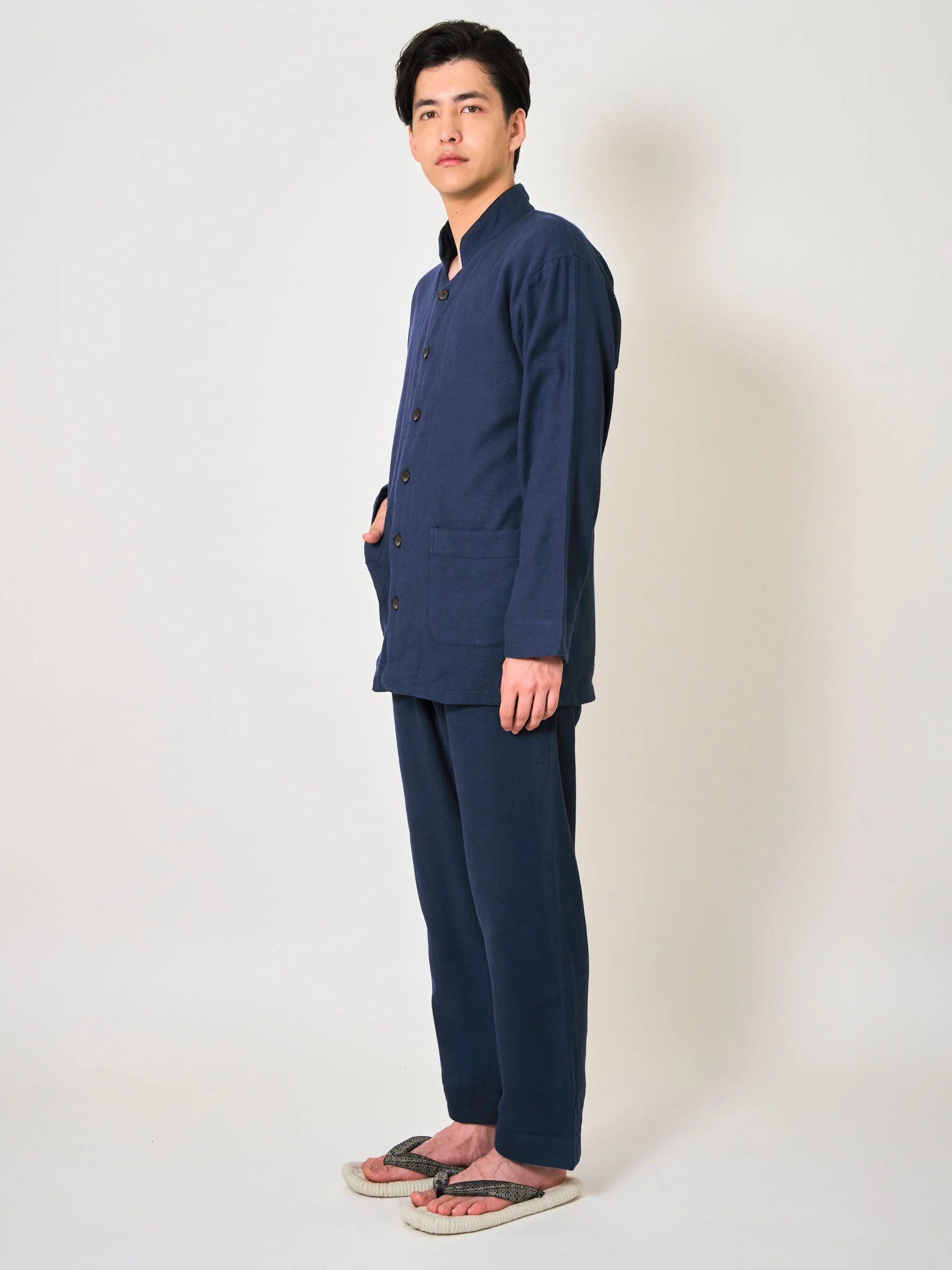 Heritage-Cut Cotton Gauze Samue Pajama Set in Indigo - Image 3