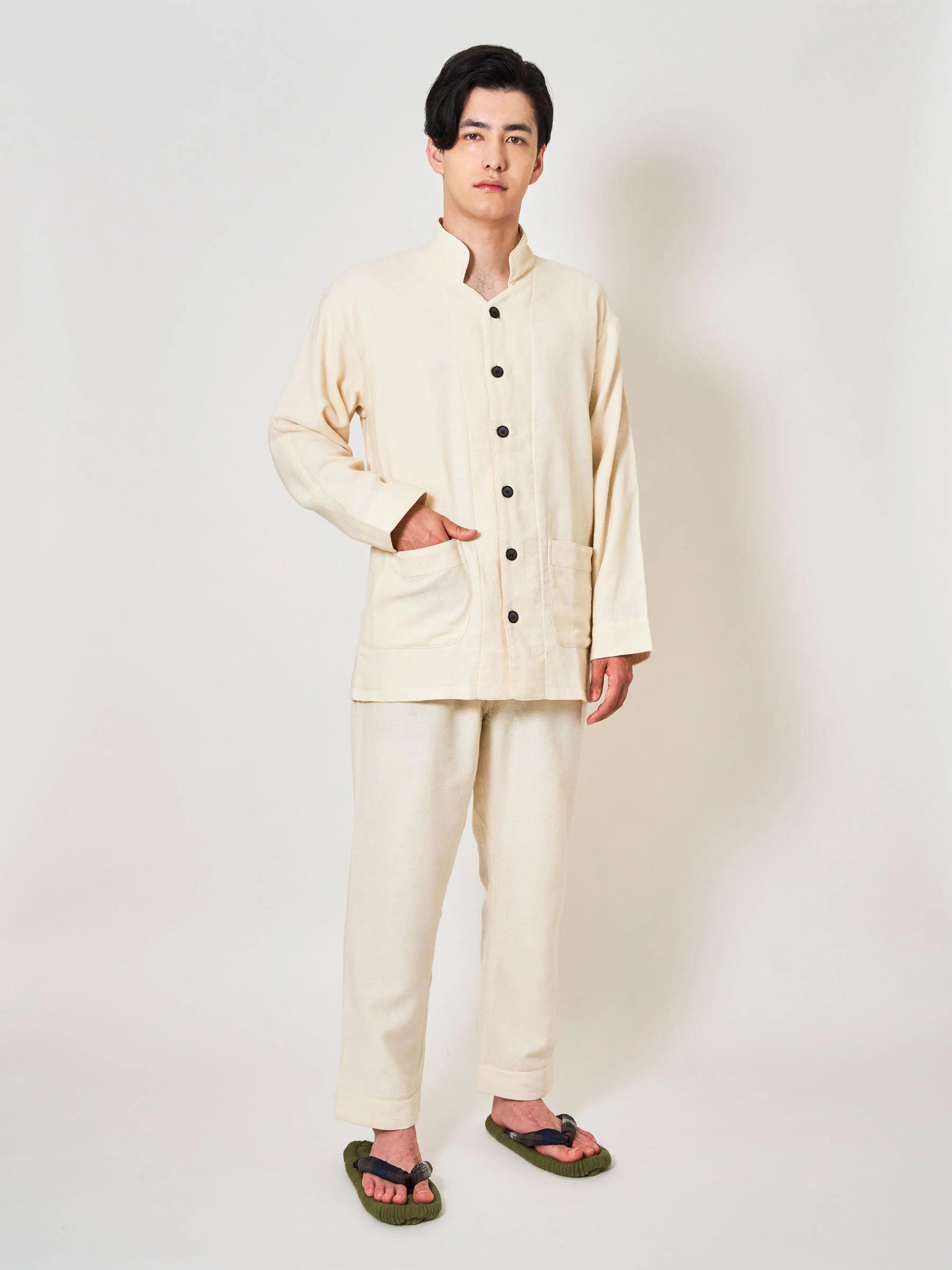 Heritage-Cut Cotton Gauze Samue Pajama Set in Ivory