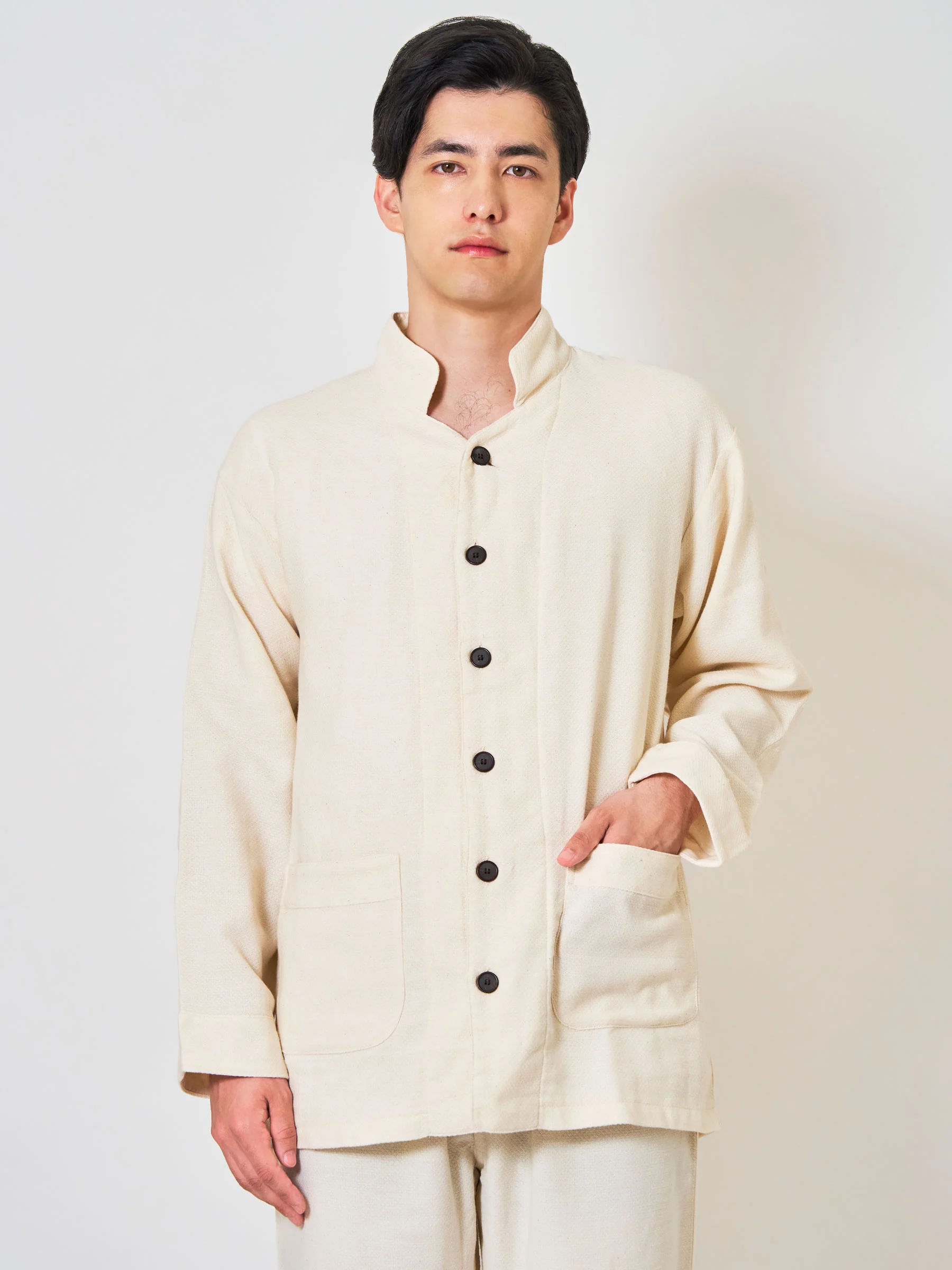 Heritage-Cut Cotton Gauze Samue Pajama Set in Ivory - Image 2