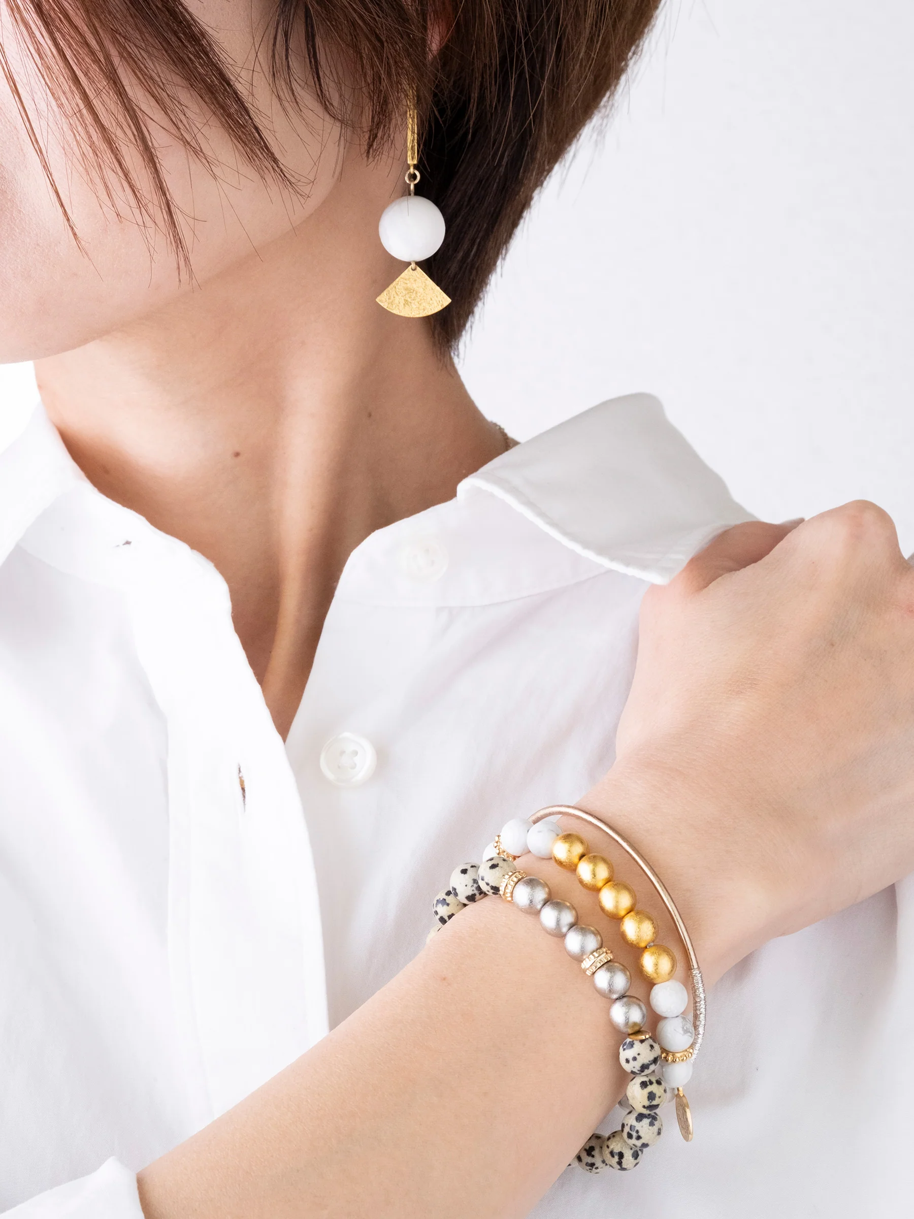 Gold Leaf Howlite Earrings by Hakuza - Image 2