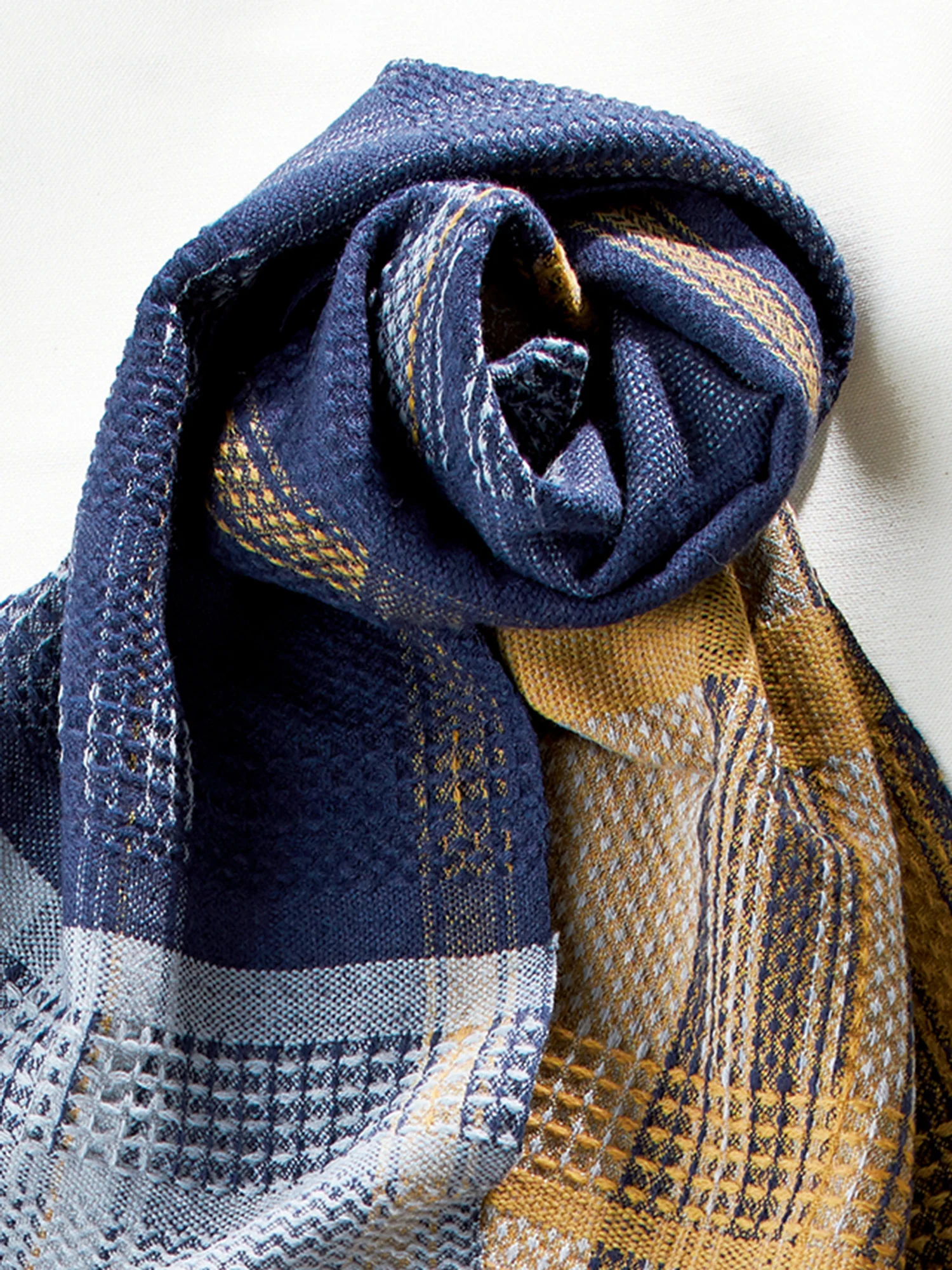 Imabari Artisanal Weave Wool Scarf β Golden Indigo - Image 3