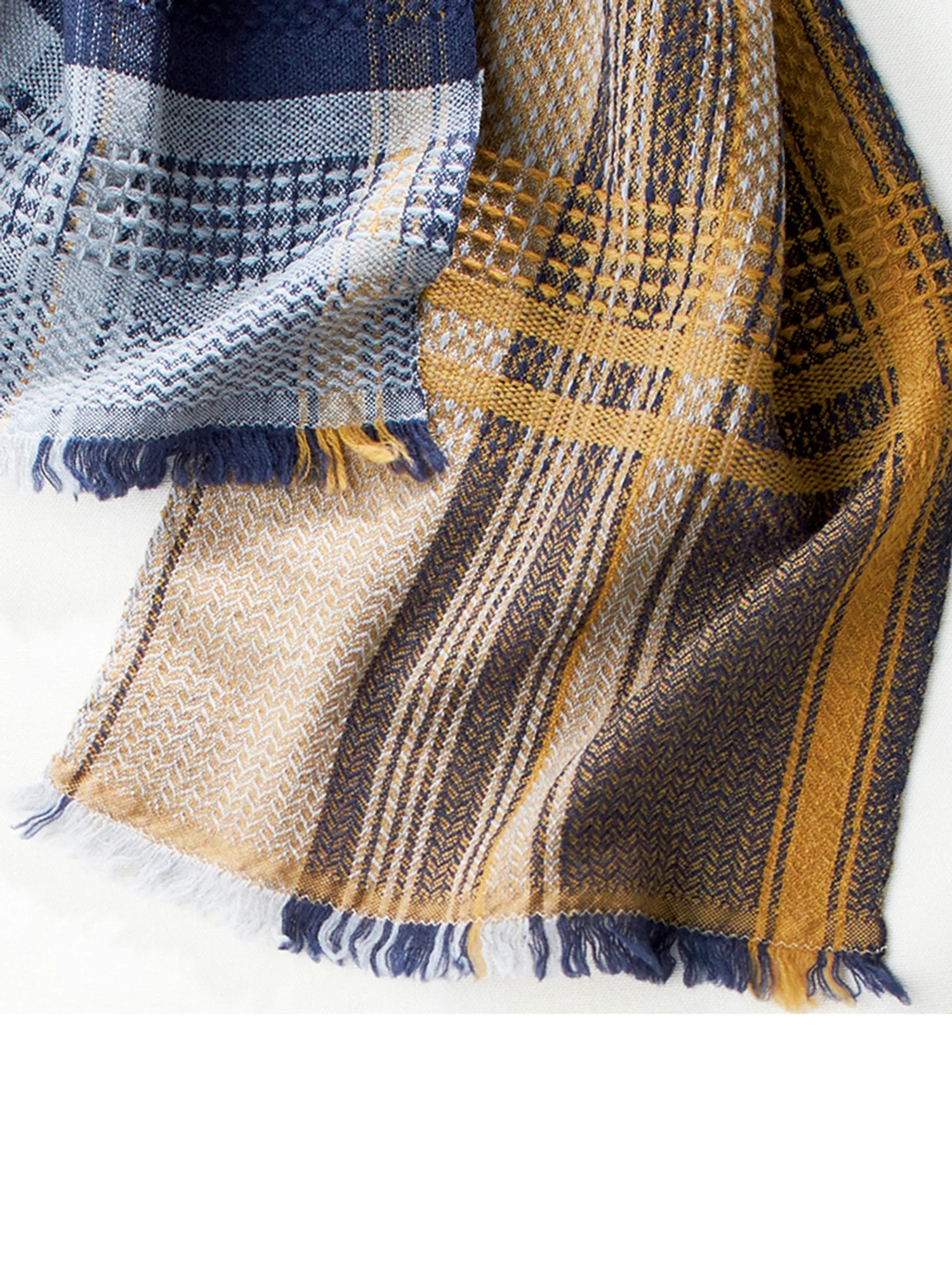Imabari Artisanal Weave Wool Scarf β Golden Indigo - Image 5