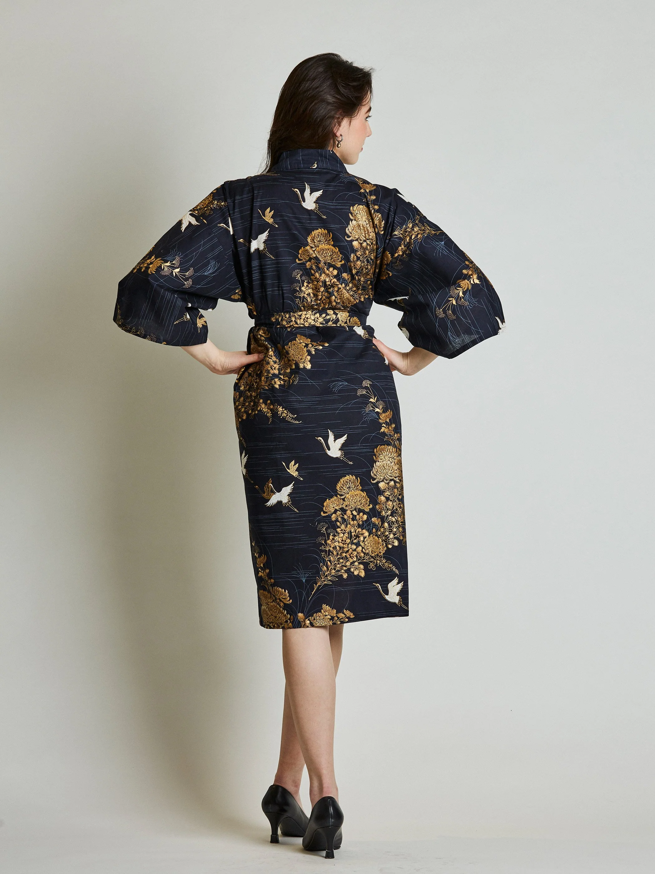 Japanese Crane Cotton Kimono Robe - Image 3