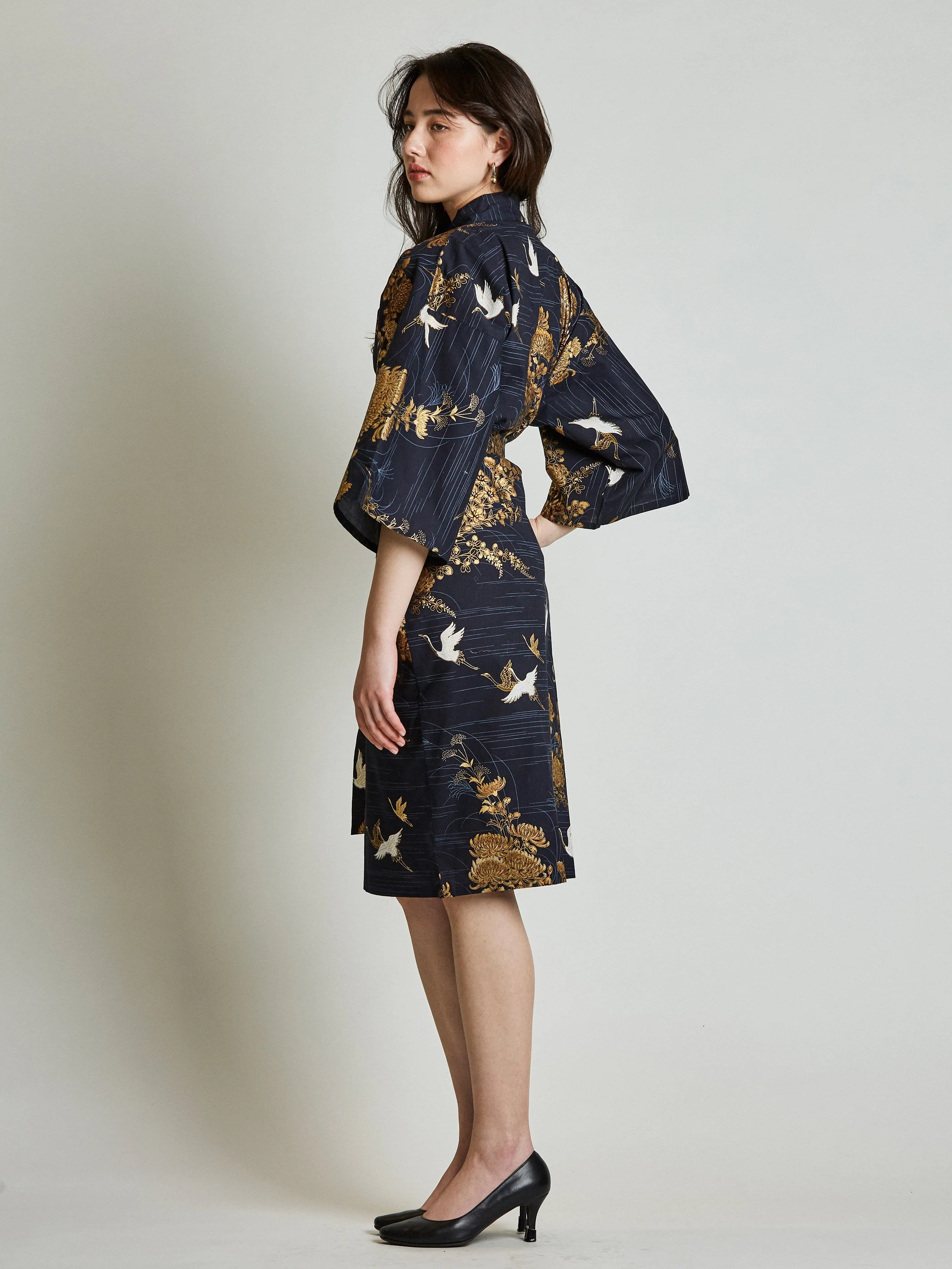 Japanese Crane Cotton Kimono Robe - Image 4
