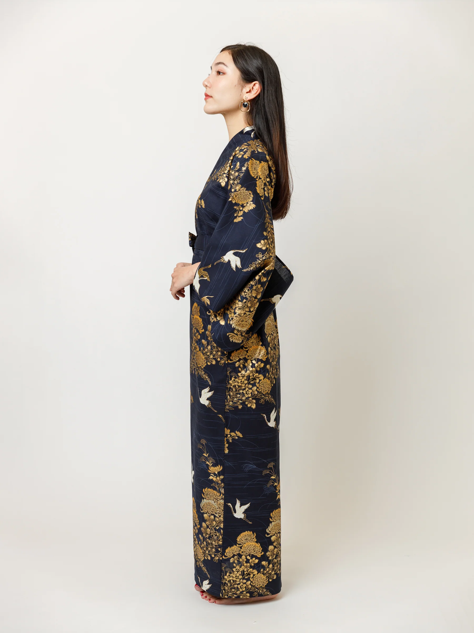 Japanese Crane Long Kimono Robe - Image 4