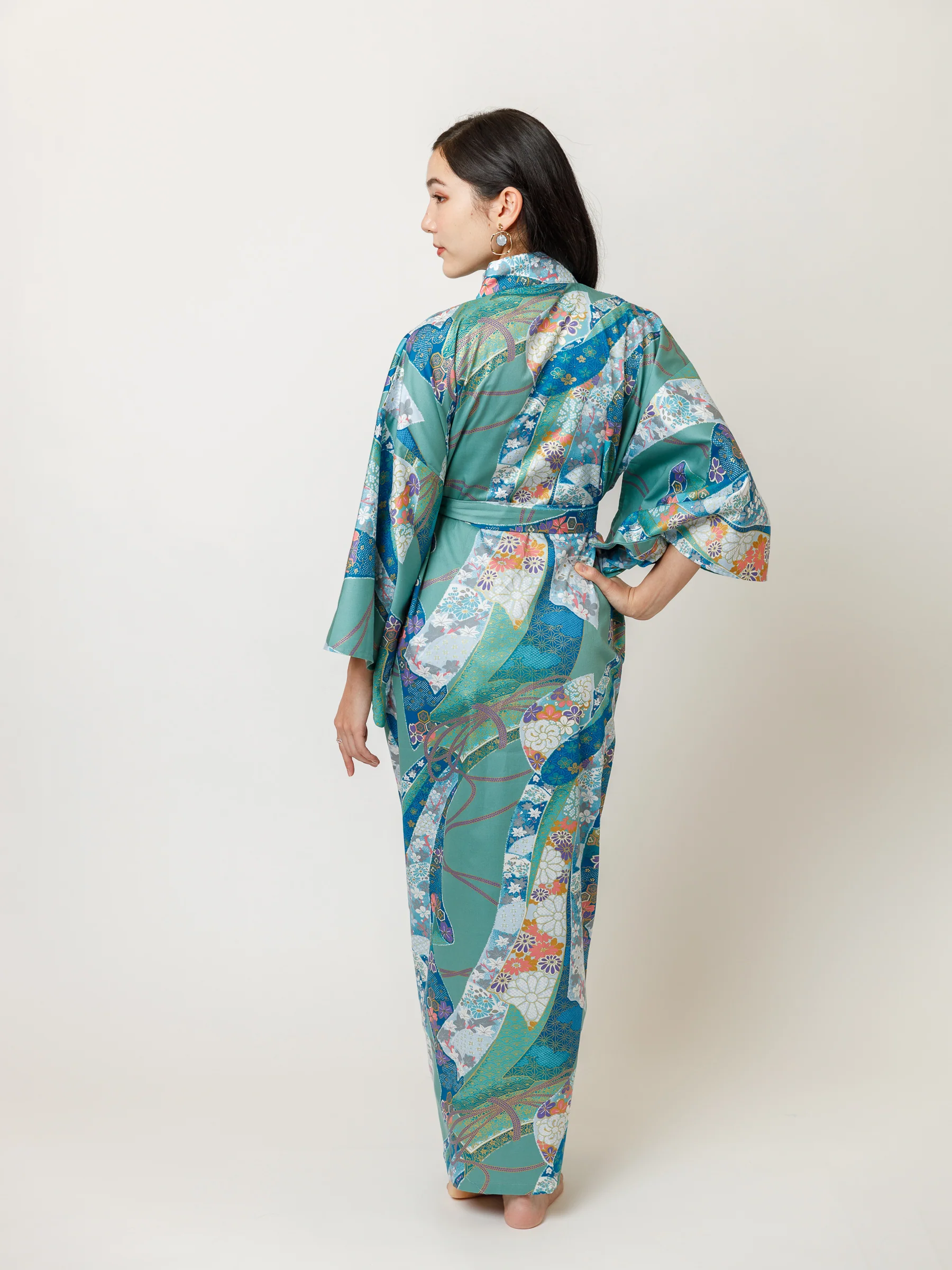 Turquoise Ribbon Long Kimono Robe - Image 3