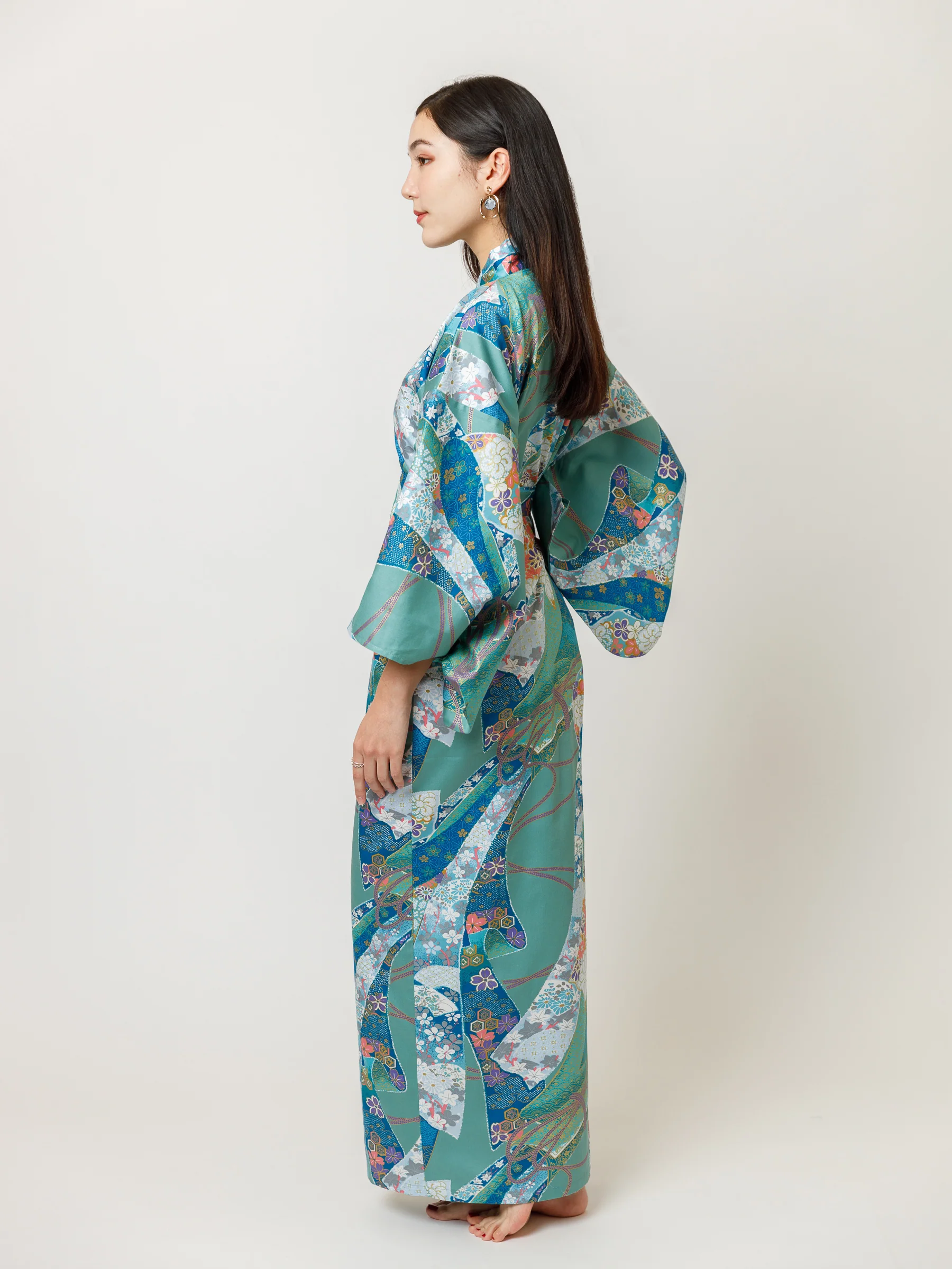 Turquoise Ribbon Long Kimono Robe - Image 4