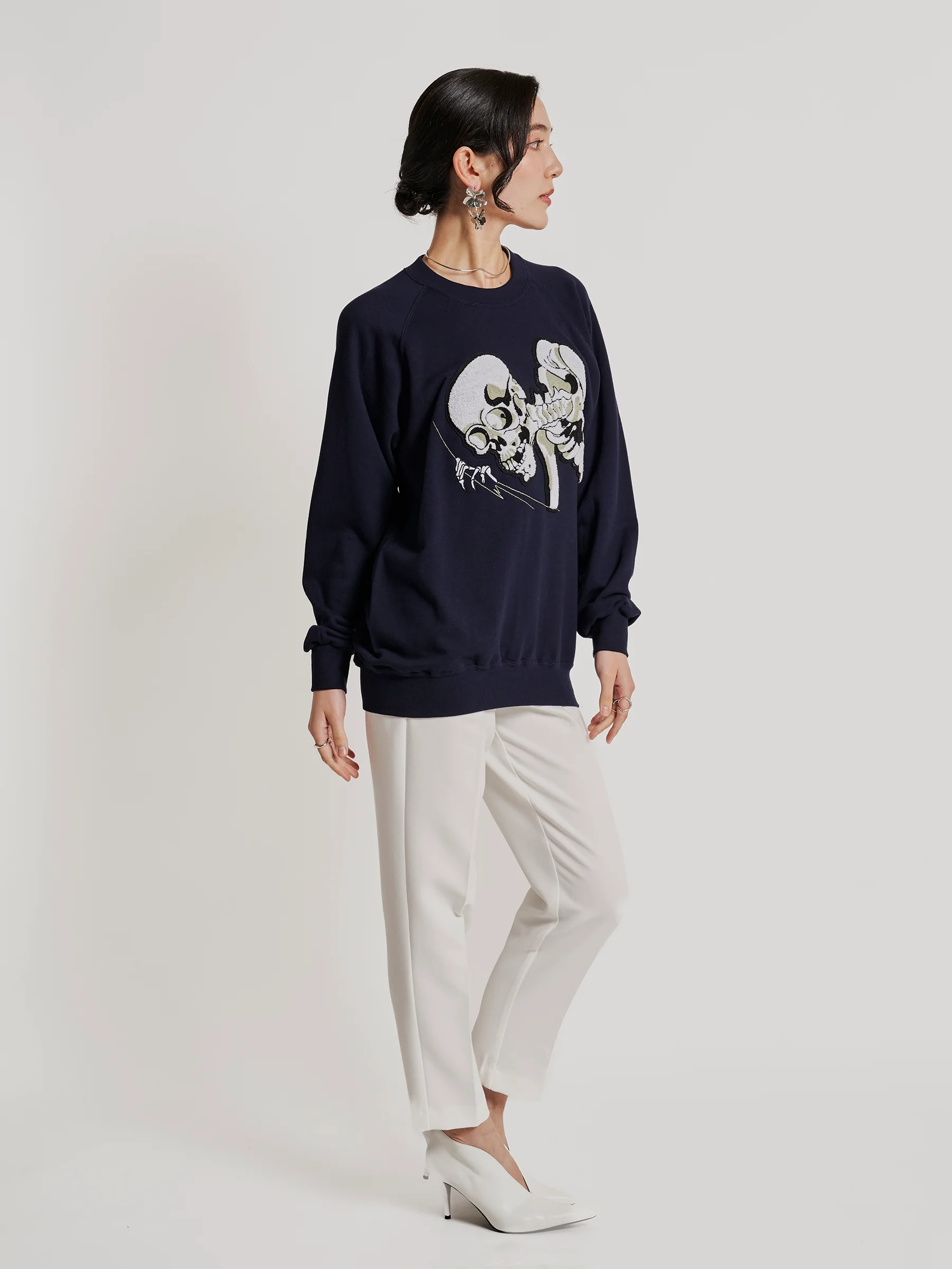 Kuniyoshi Embroidered Cotton Sweatshirt in Navy - Image 3