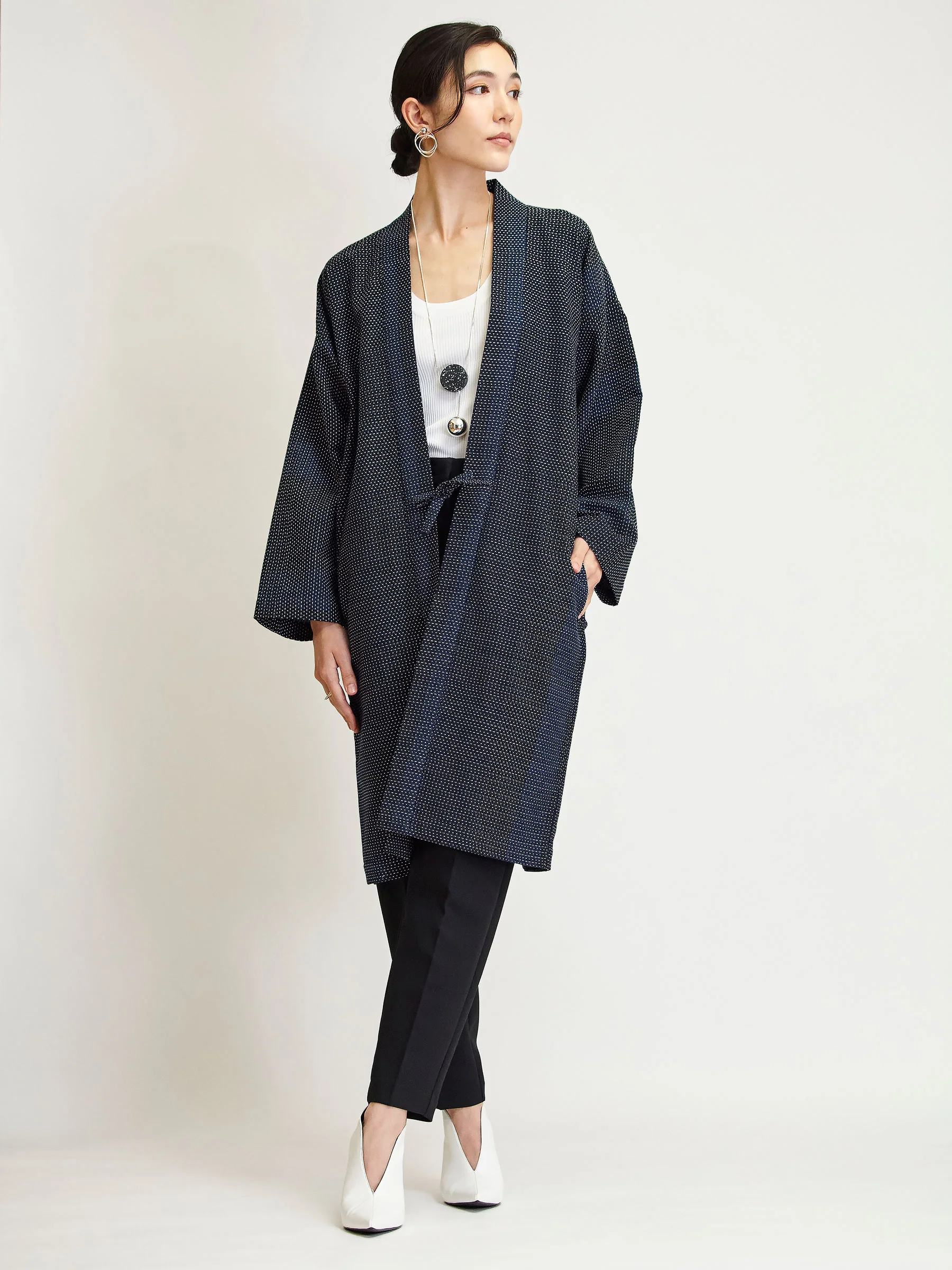 Miyako Indigo Haori Long Kimono Jacket - Image 3