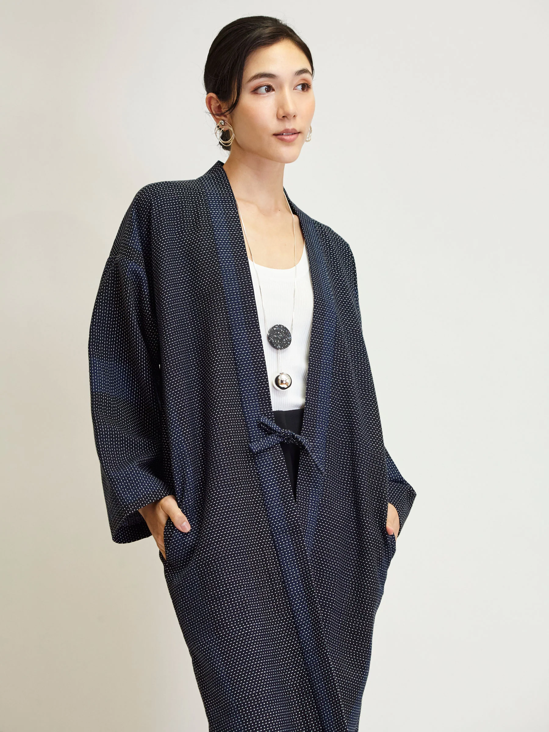 Miyako Indigo Haori Long Kimono Jacket - Image 4