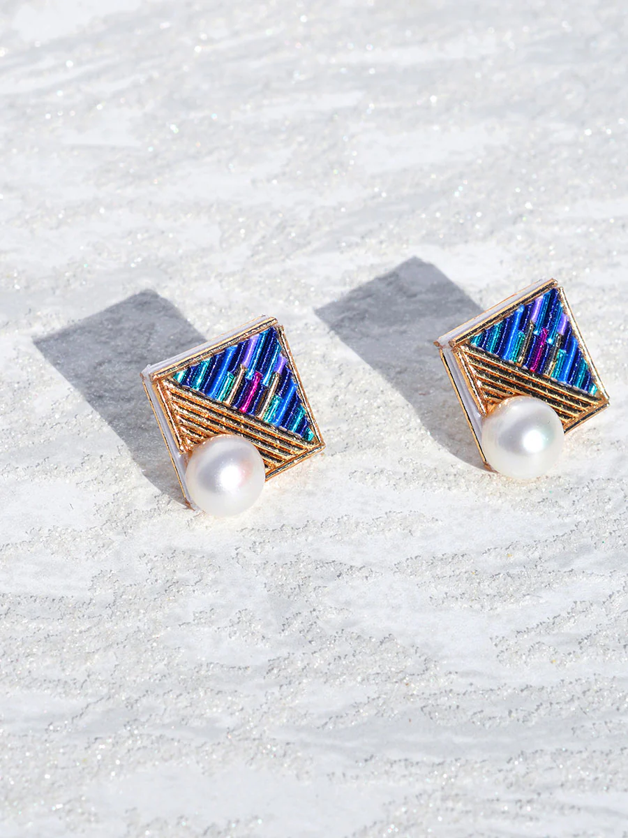 Indigo Mizuhiki Pearl Earrings - Image 5