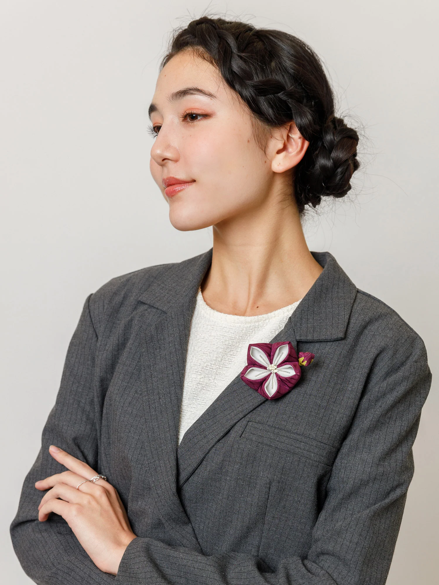 Bellflower Kanzashi Silk Hair Clip/Brooch in Purple - Image 3