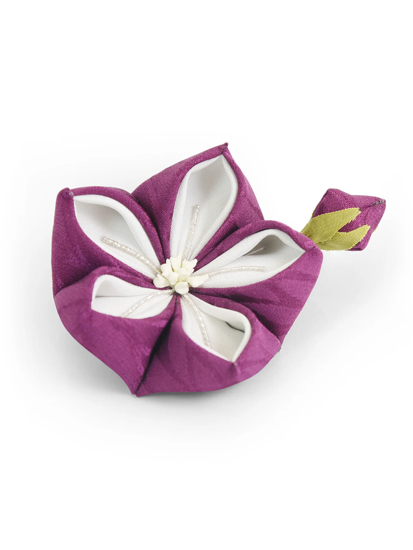 Bellflower Kanzashi Silk Hair Clip/Brooch in Purple - Image 4