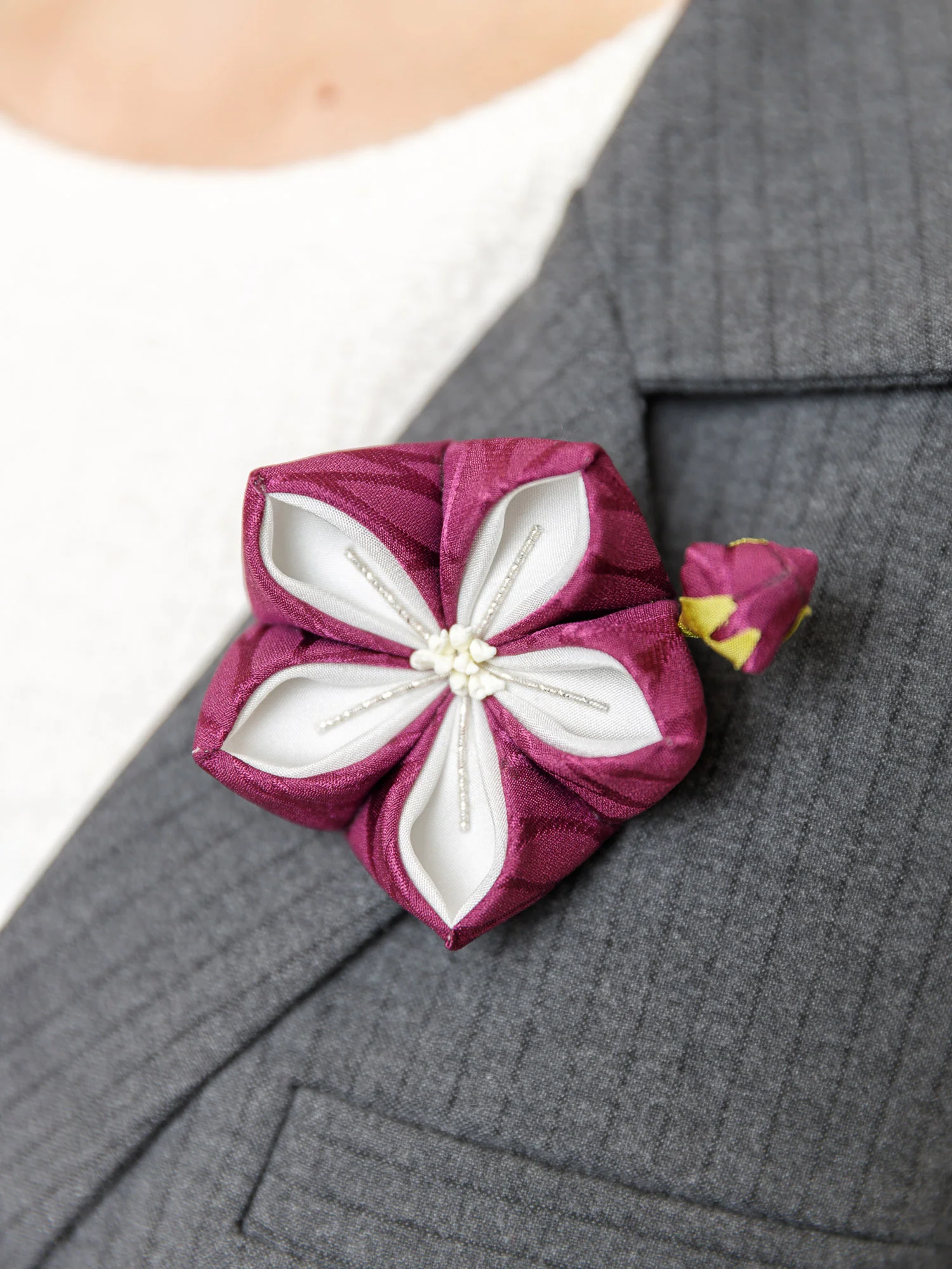 Bellflower Kanzashi Silk Hair Clip/Brooch in Purple - Image 6