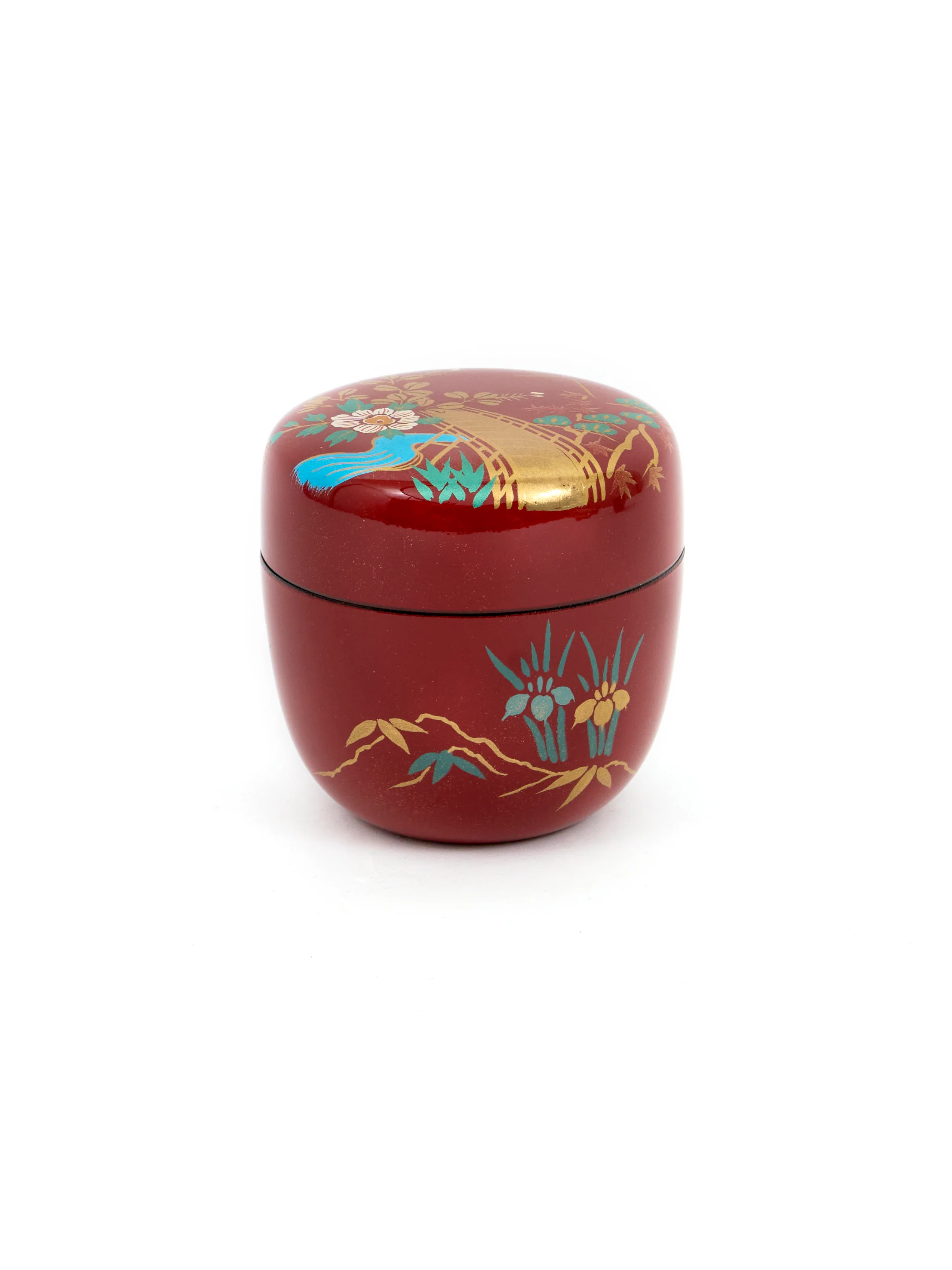 Red Lacquer Garden Matcha Tea Caddy - Image 3