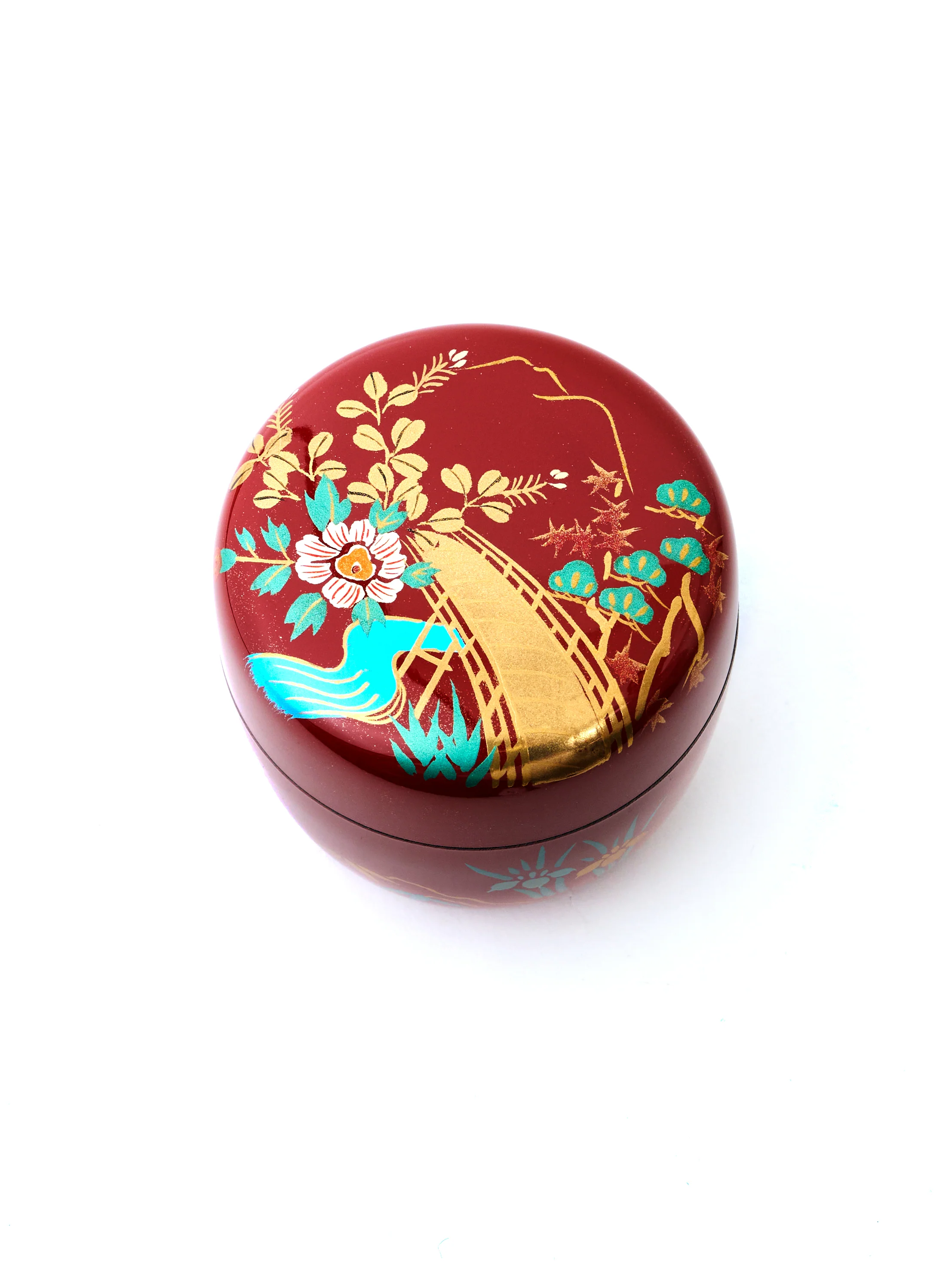 Red Lacquer Garden Matcha Tea Caddy - Image 4