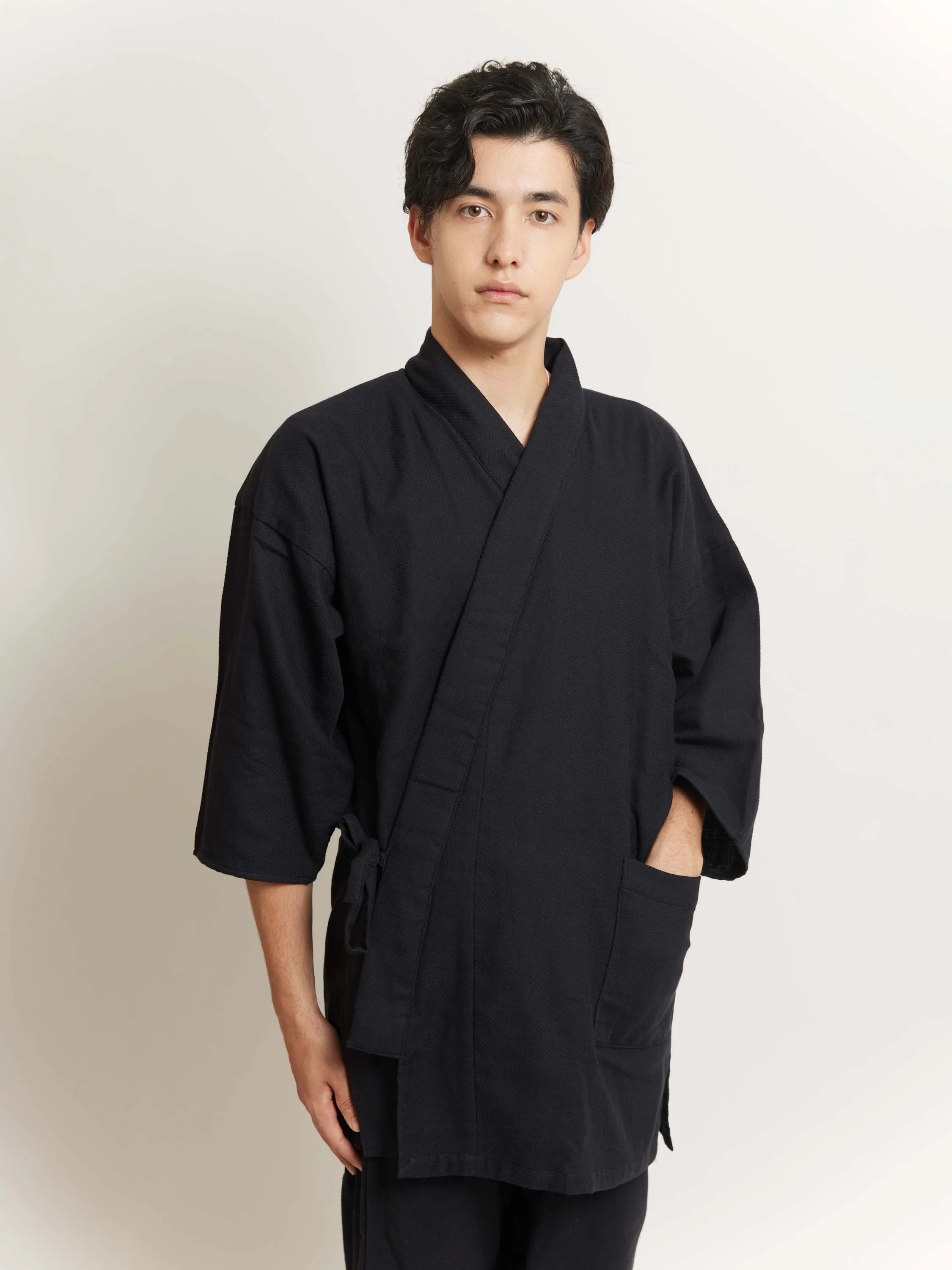 Unisex Samue Cotton Gauze Pajama Set in Black - Image 3