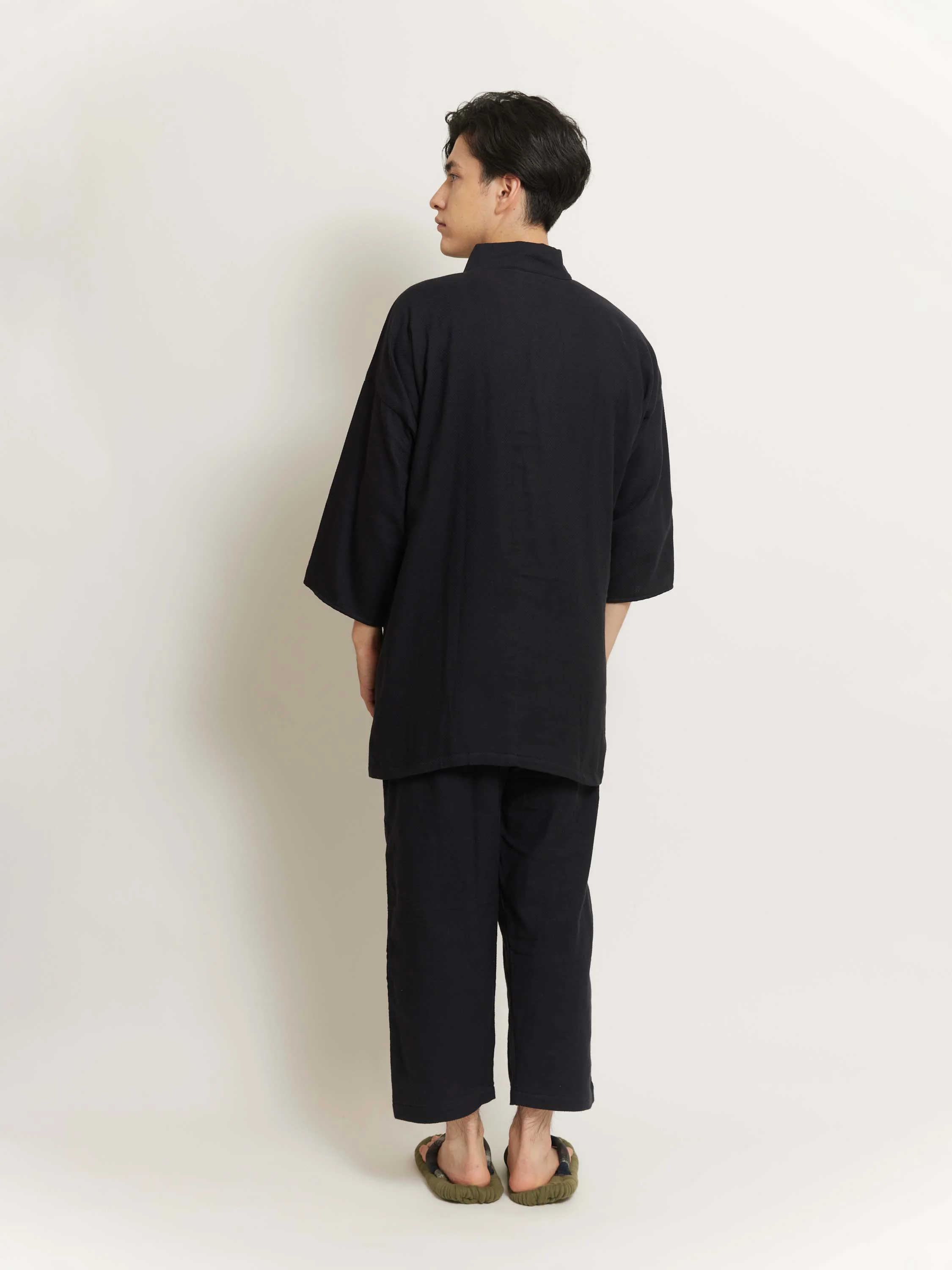Unisex Samue Cotton Gauze Pajama Set in Black - Image 7