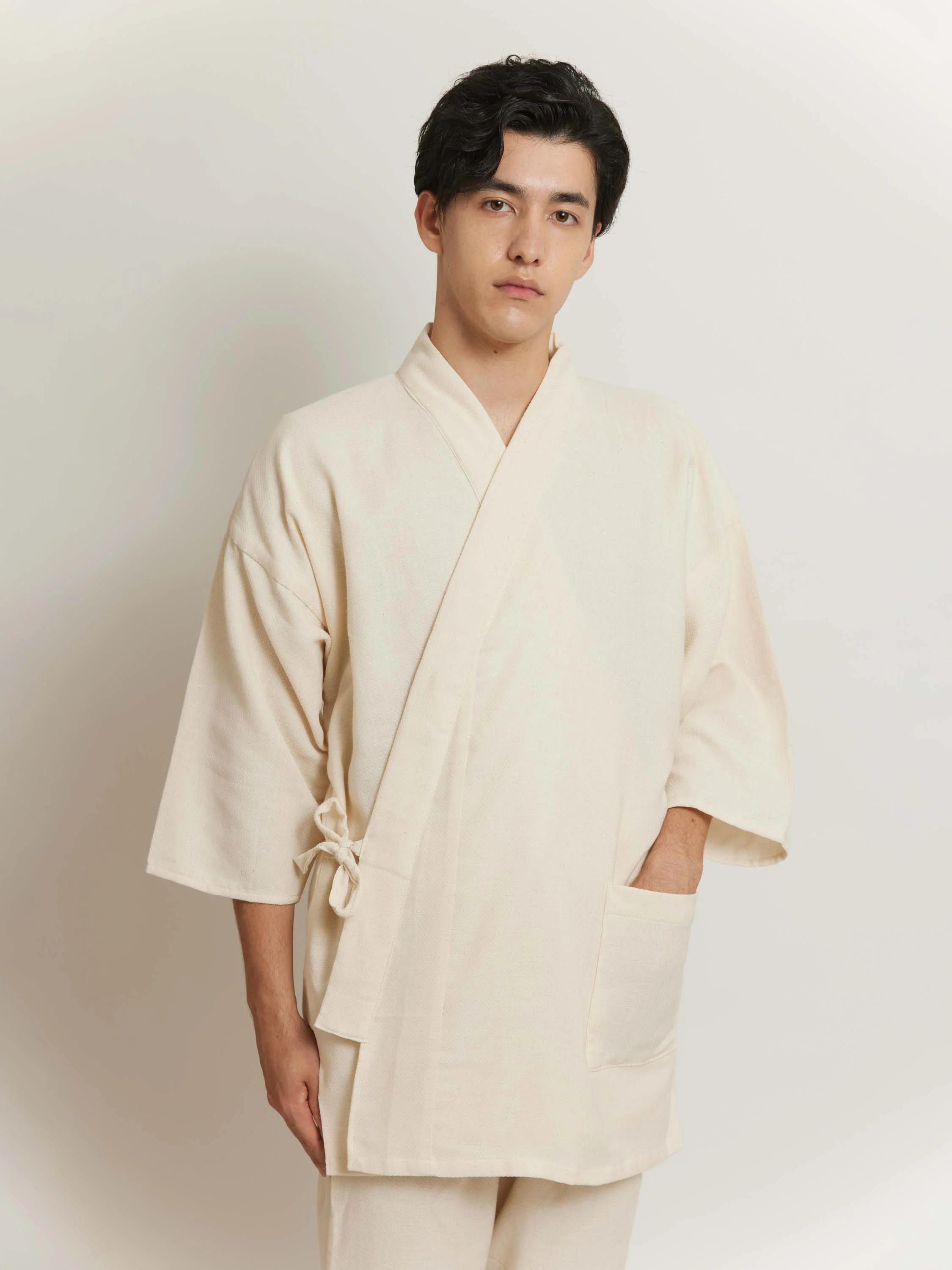Unisex Samue Cotton Gauze Pajama Set in Ivory - Image 3