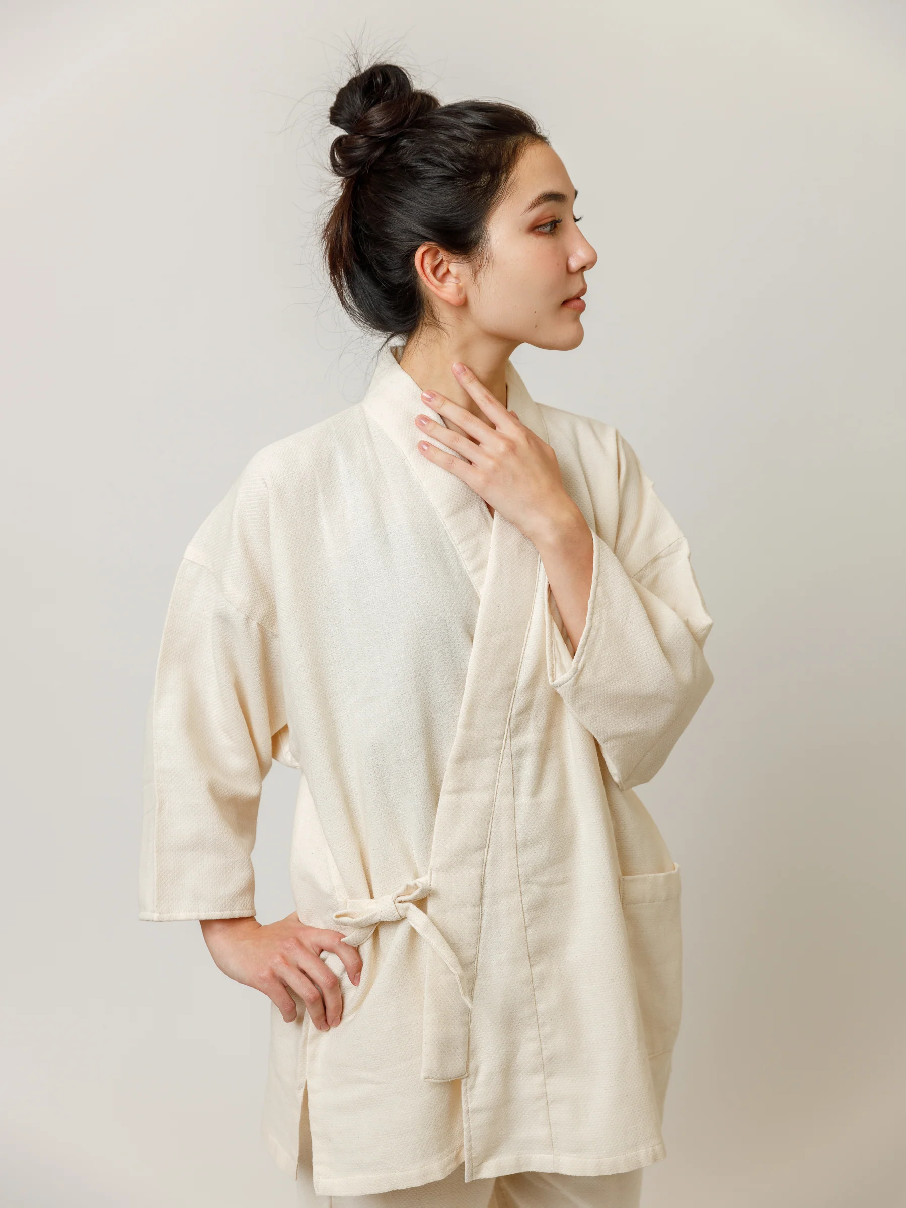 Unisex Samue Cotton Gauze Pajama Set in Ivory - Image 4