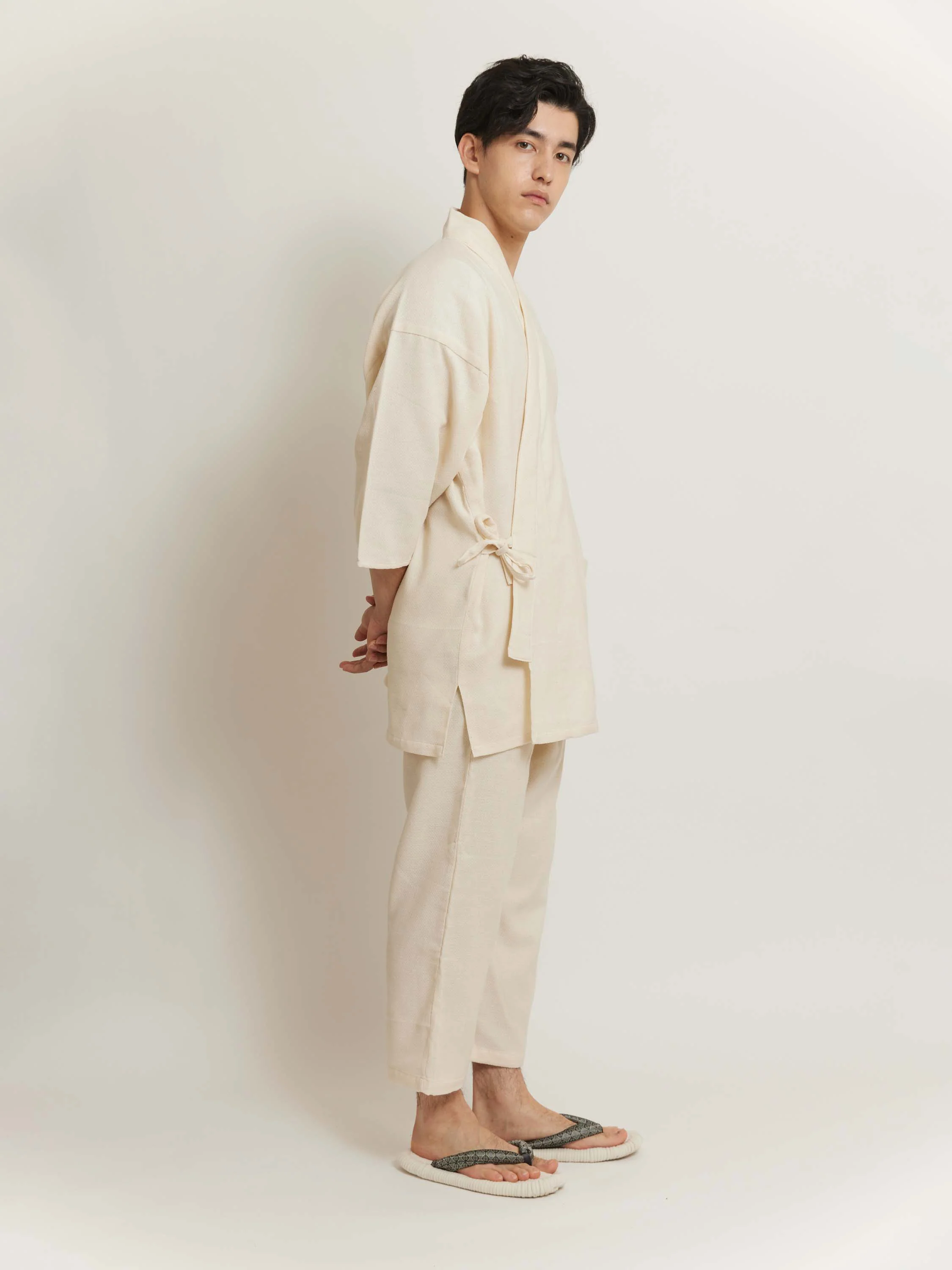 Unisex Samue Cotton Gauze Pajama Set in Ivory - Image 5