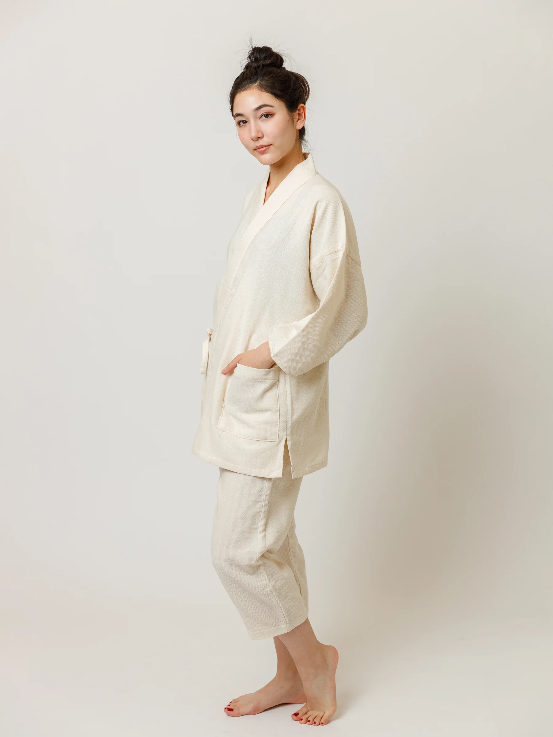 Unisex Samue Cotton Gauze Pajama Set in Ivory - Image 6