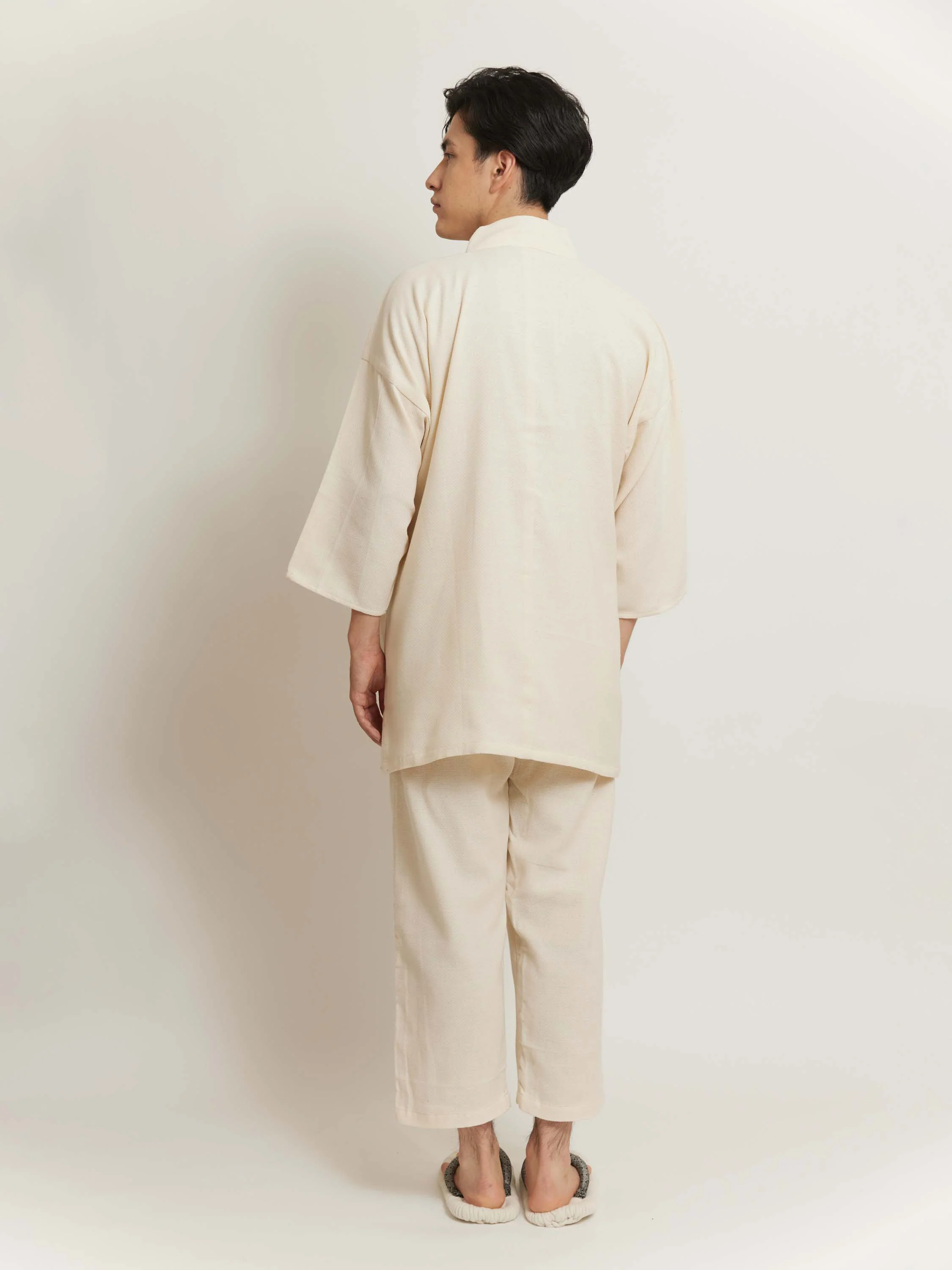 Unisex Samue Cotton Gauze Pajama Set in Ivory - Image 7
