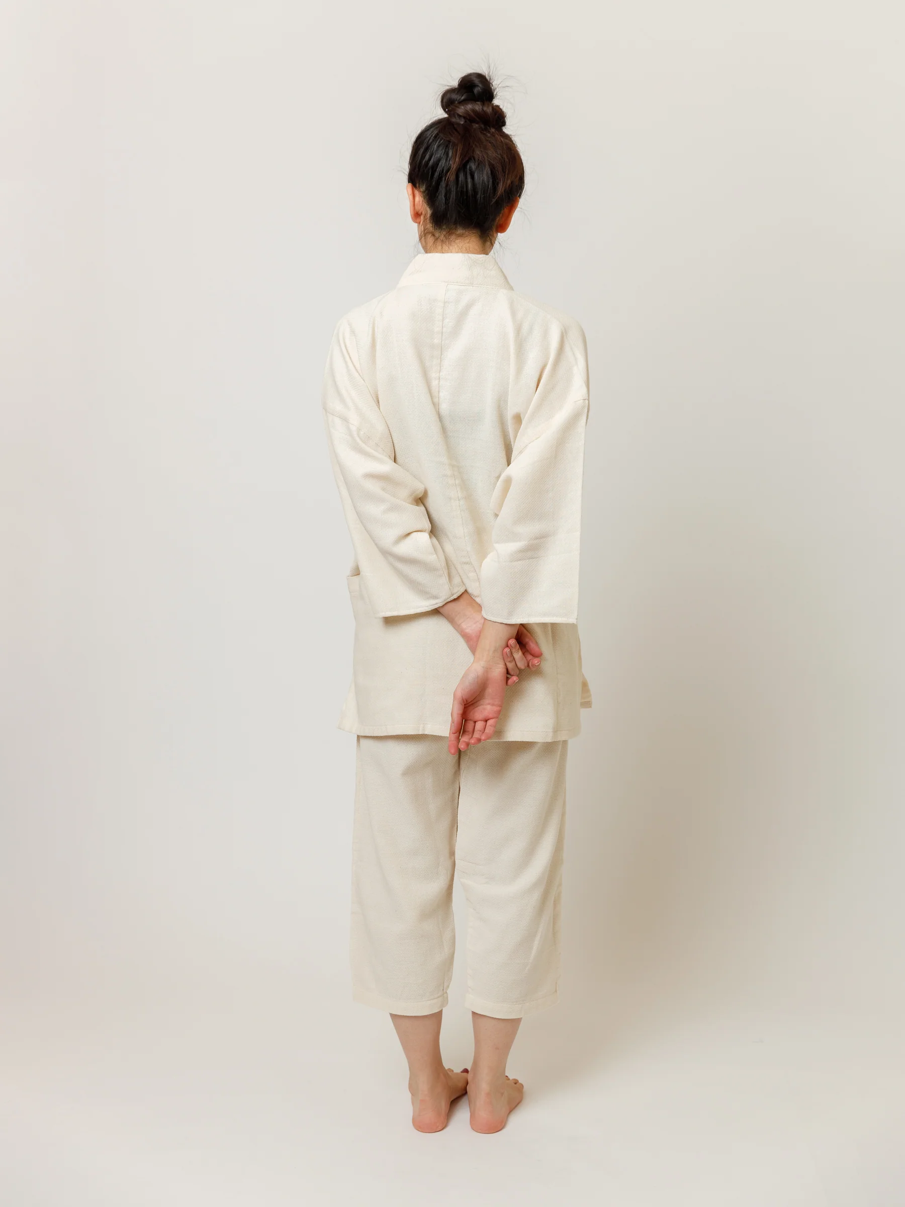 Unisex Samue Cotton Gauze Pajama Set in Ivory - Image 8