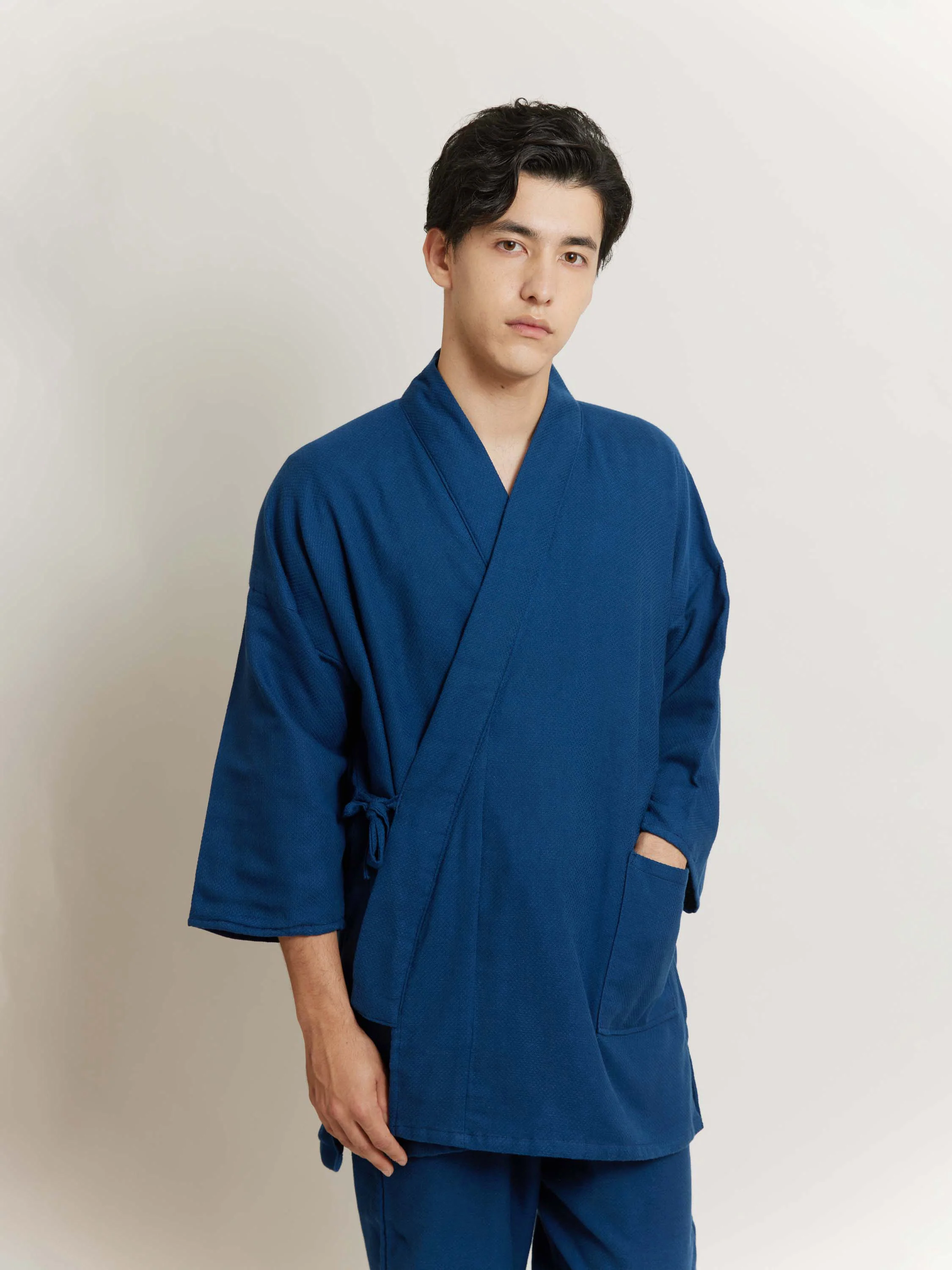Unisex Samue Cotton Gauze Pajama Set in Indigo - Image 3