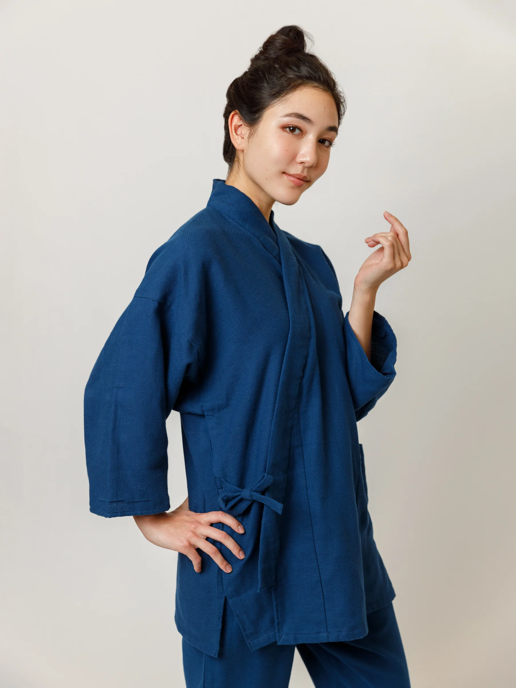 Unisex Samue Cotton Gauze Pajama Set in Indigo - Image 4
