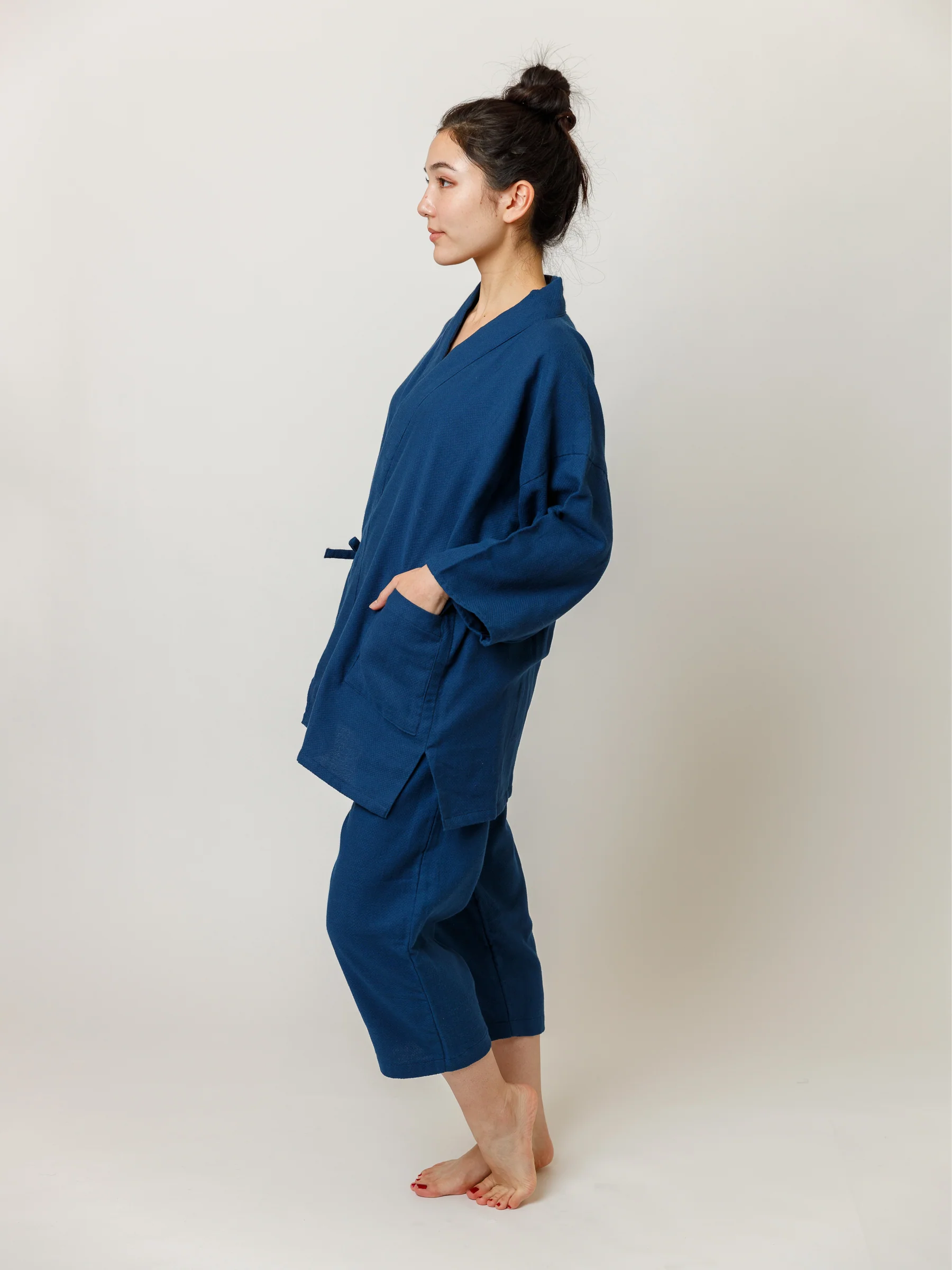 Unisex Samue Cotton Gauze Pajama Set in Indigo - Image 5