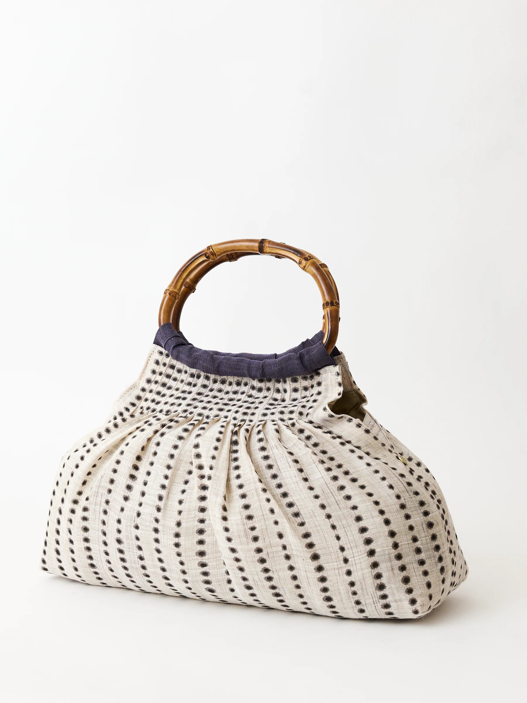 Shibori Bamboo Handle Linen Tote - Image 3