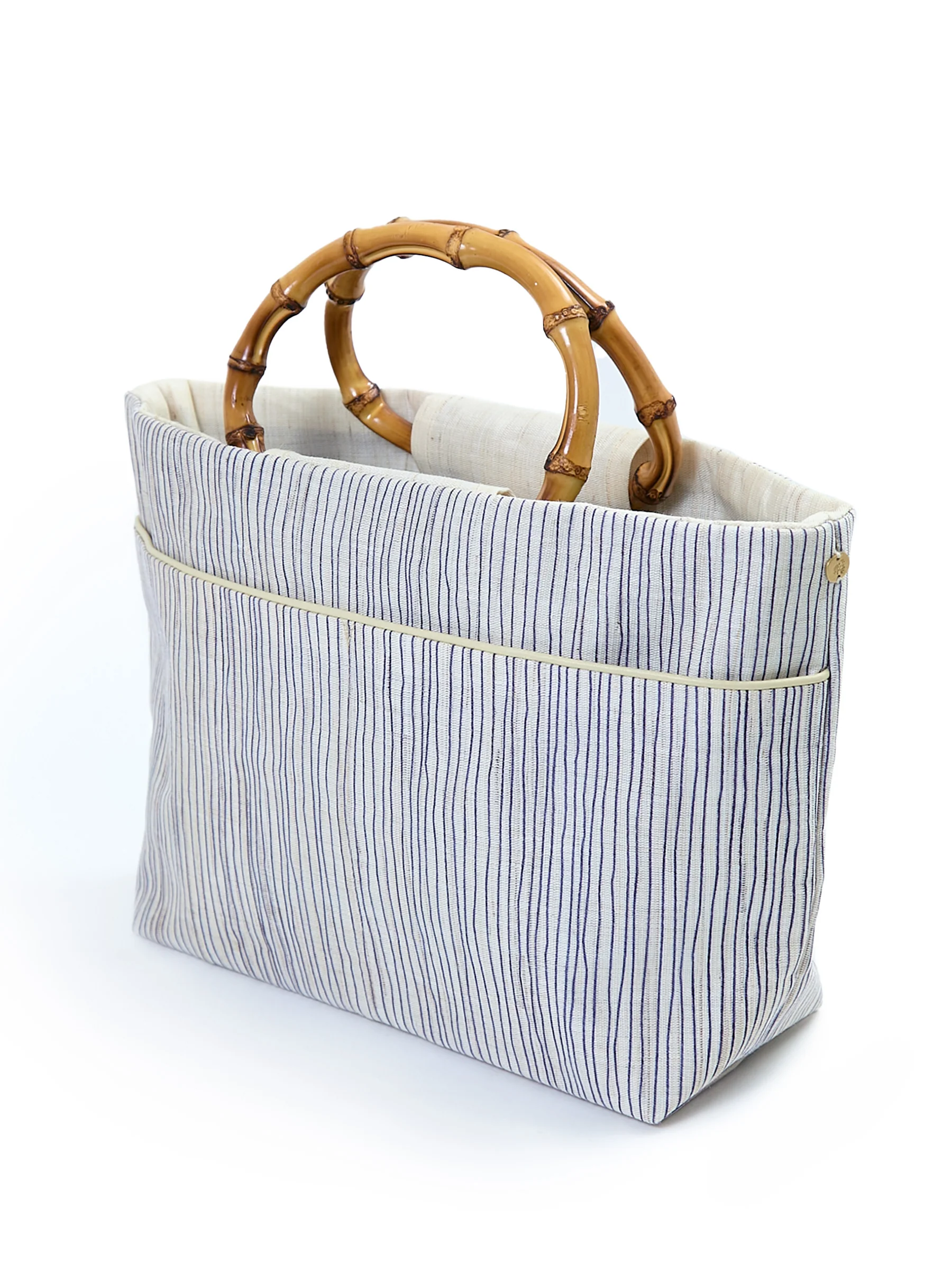 Shima Indigo Bamboo Handle Linen Tote - Image 3