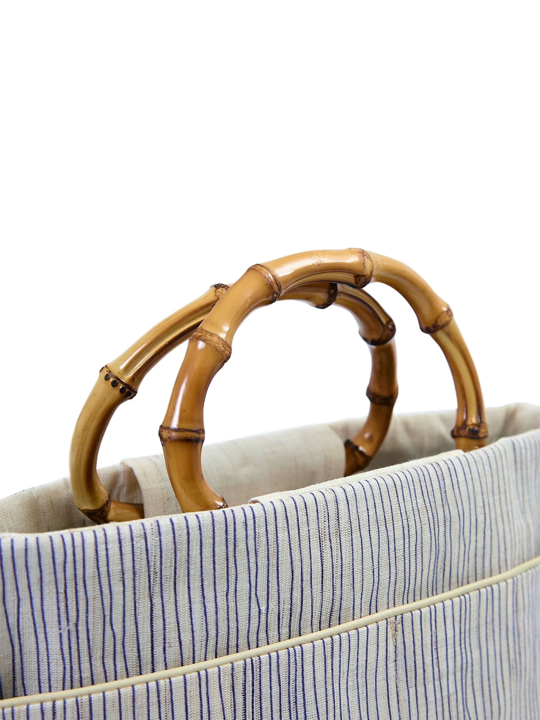 Shima Indigo Bamboo Handle Linen Tote - Image 4