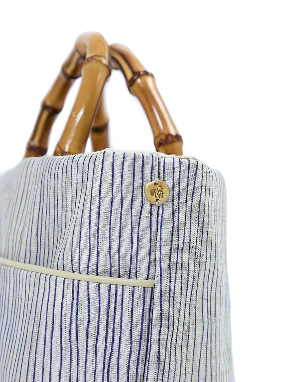 Shima Indigo Bamboo Handle Linen Tote - Image 5