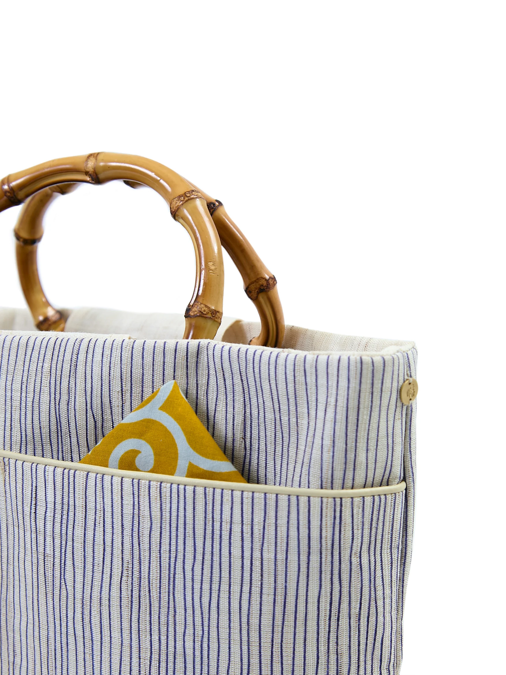 Shima Indigo Bamboo Handle Linen Tote - Image 6