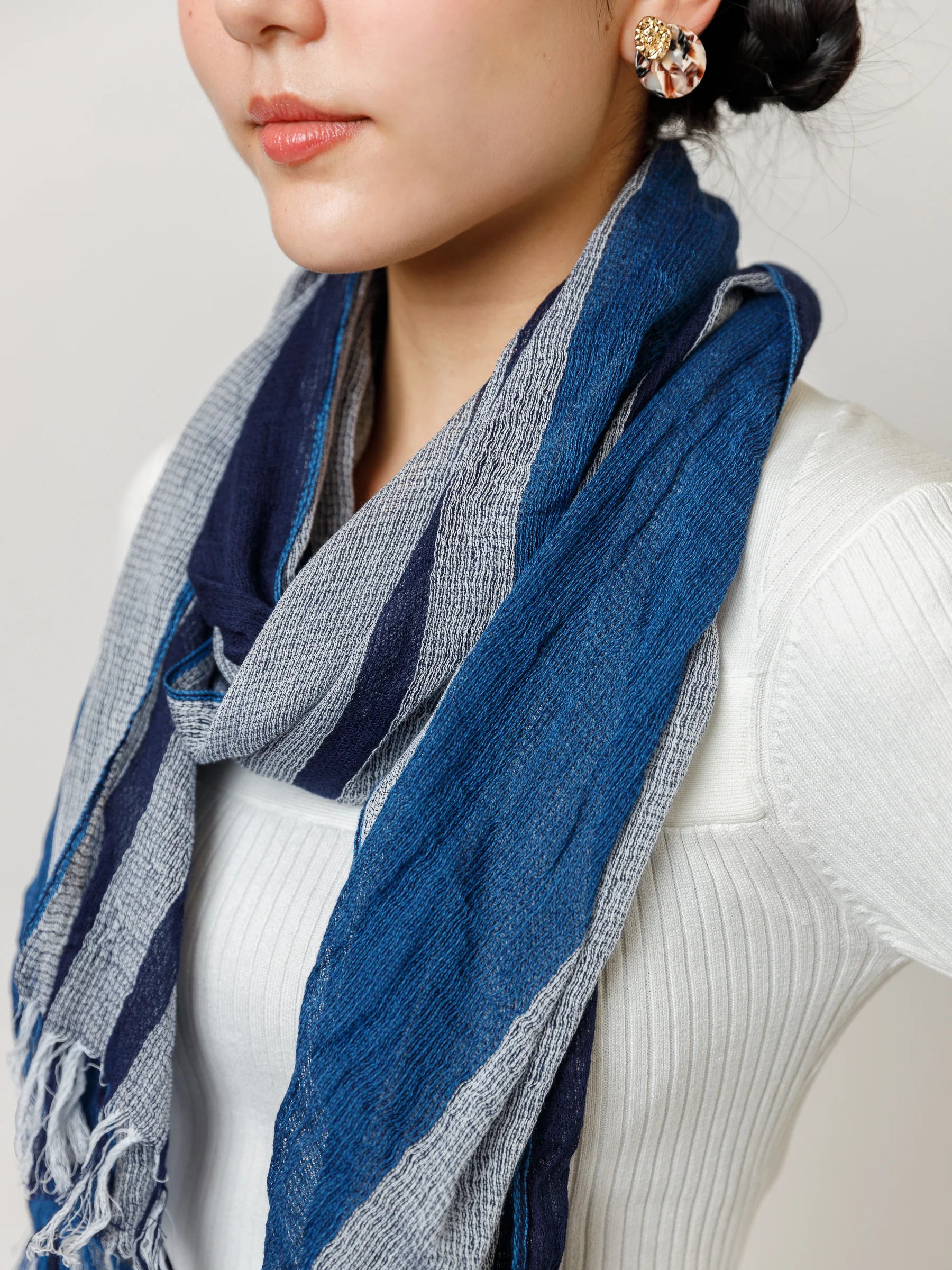 Shima Natural Indigo Dye Cotton Scarf - Image 3
