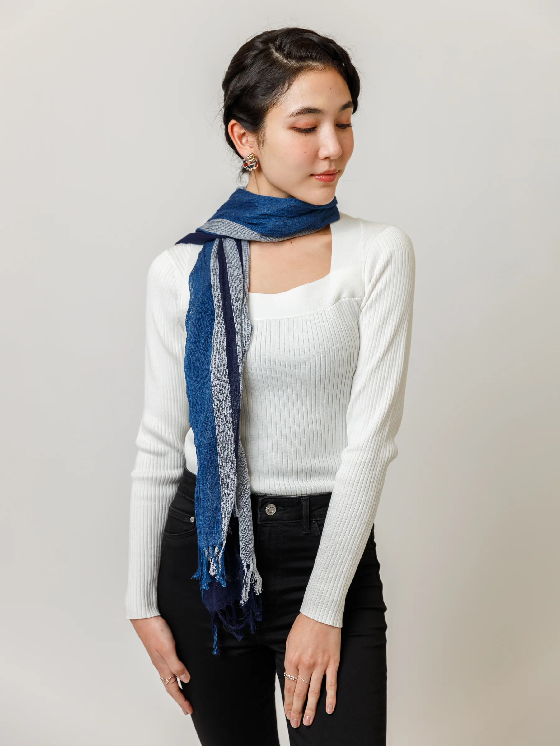 Shima Natural Indigo Dye Cotton Scarf - Image 4