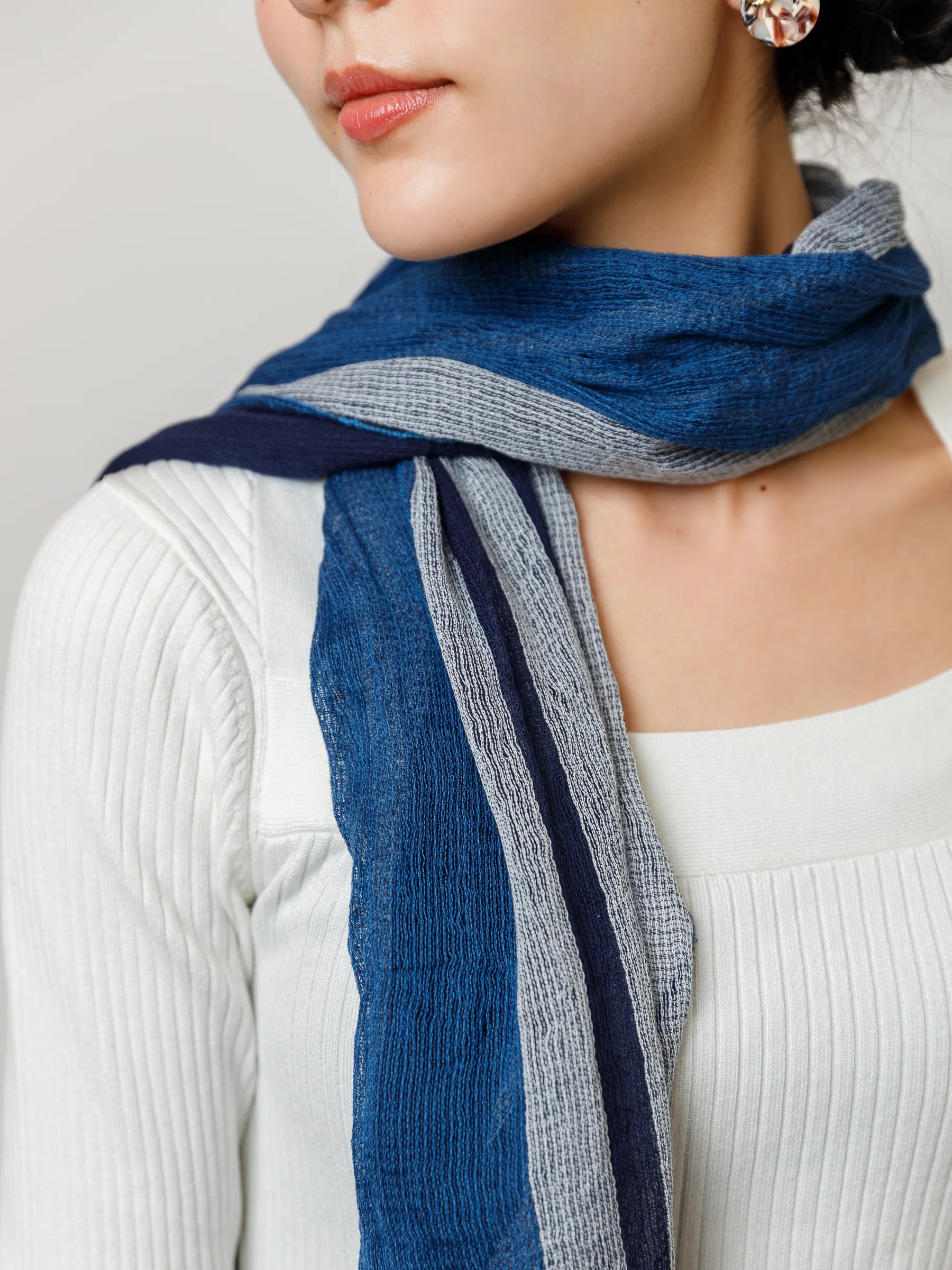Shima Natural Indigo Dye Cotton Scarf - Image 5