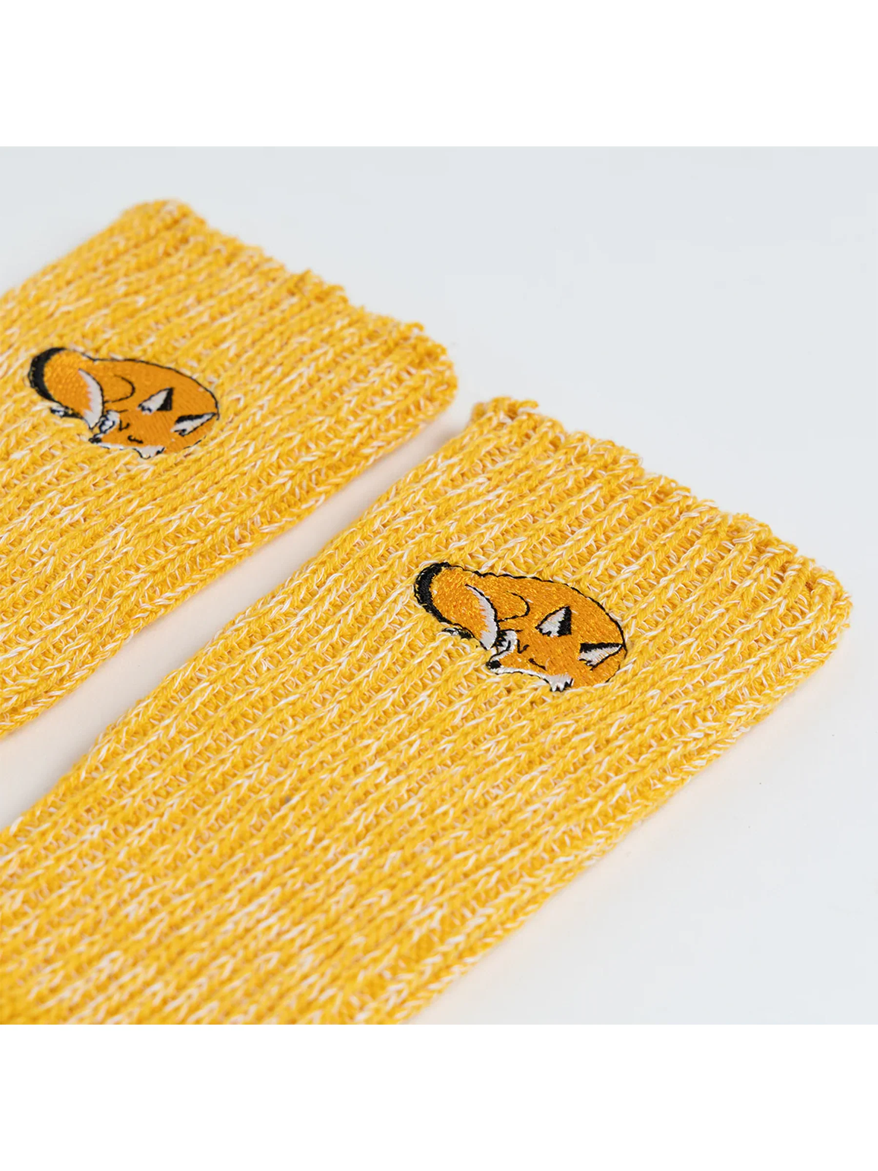 Yellow Fox Embroidered Long Socks - KYO-TO-TO - Image 3